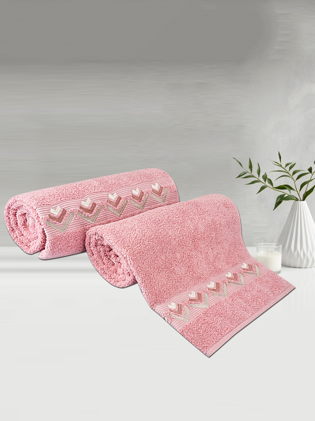 

LUSH & BEYOND Set Of 2 Peach-Coloured Solid 500 GSM Pure Cotton Bath Towels