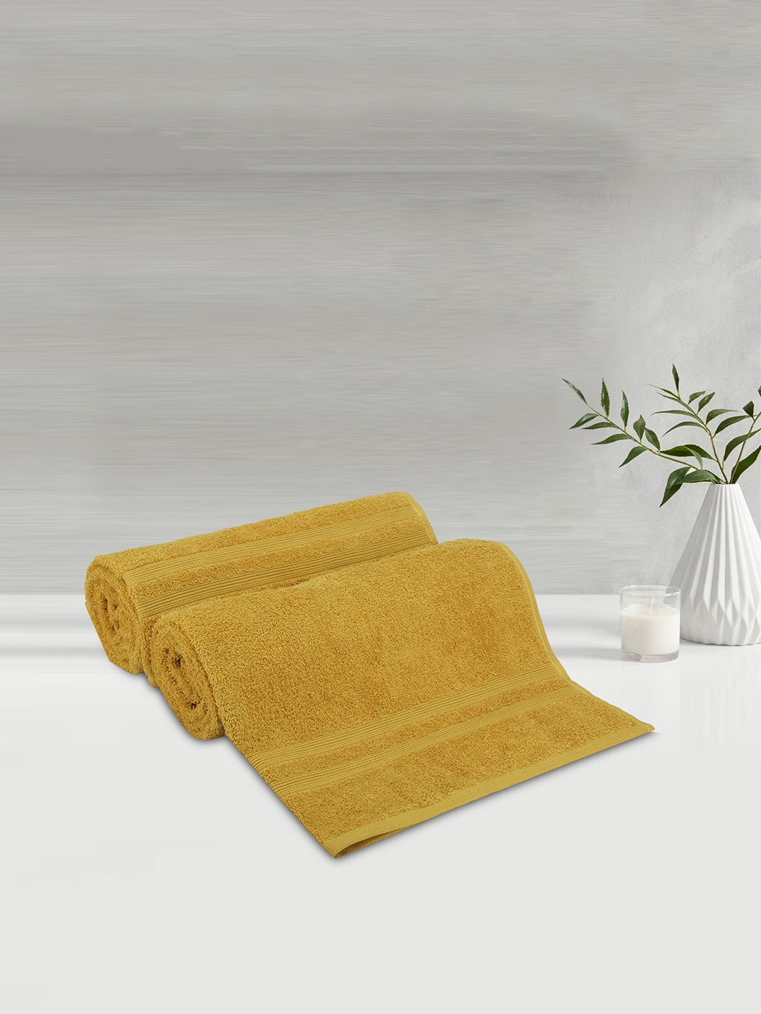 

LUSH & BEYOND Set Of 2 Yellow Solid 500 GSM Pure Cotton Bath Towels
