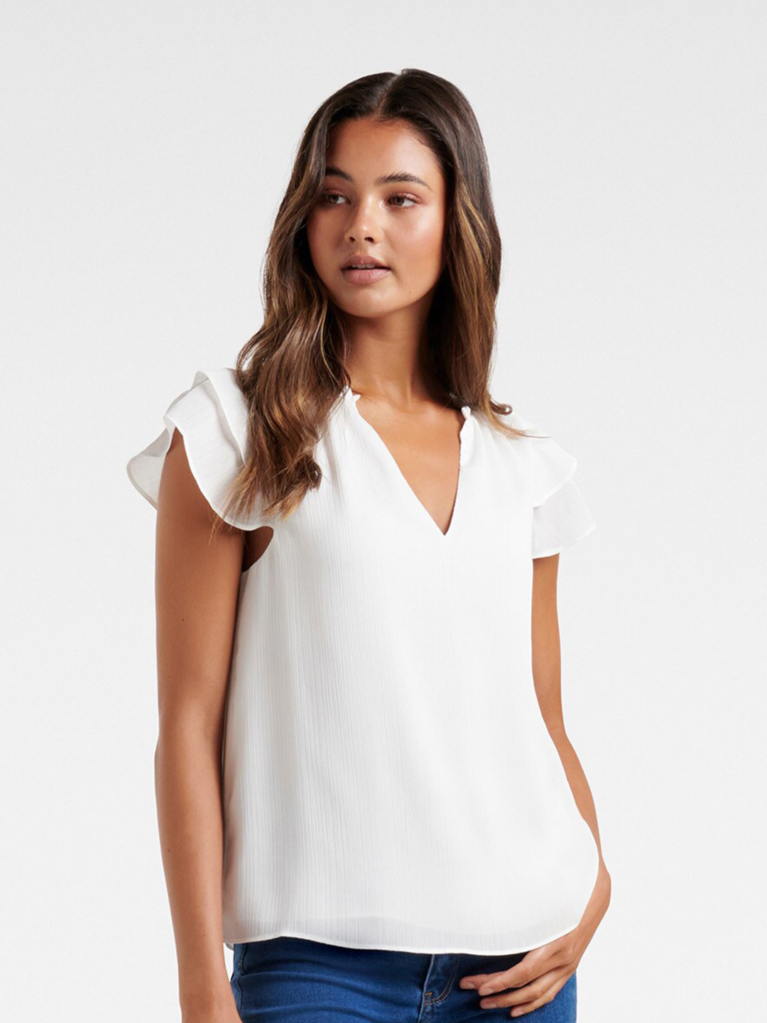 

Forever New Women White Flutter Sleeve Top