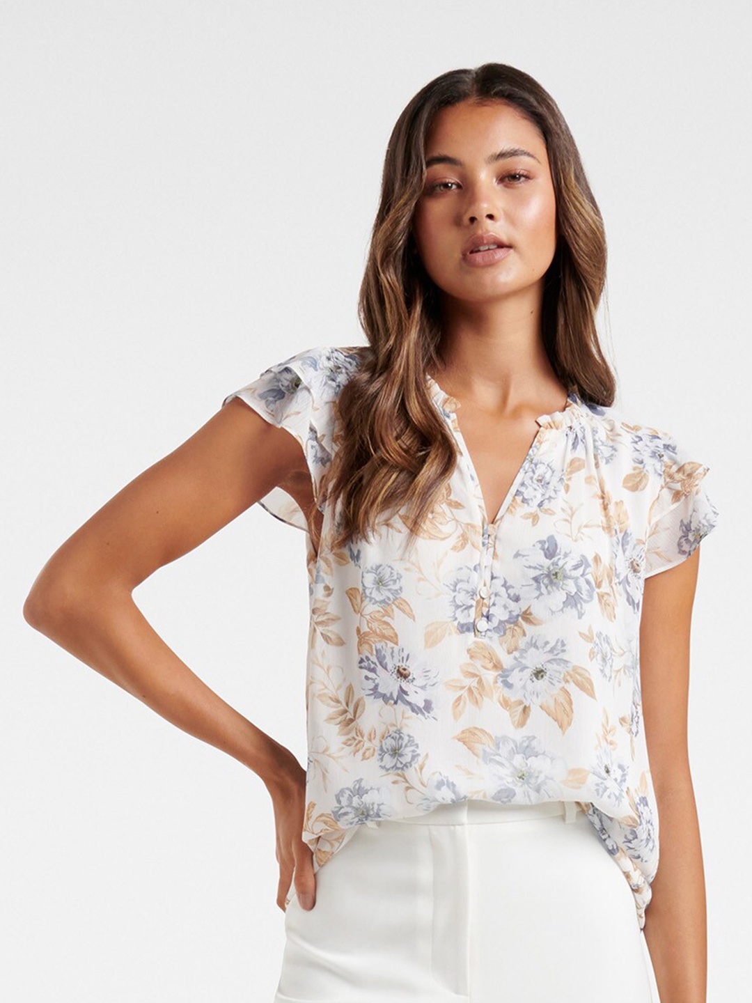 

Forever New Women White Floral Print Top