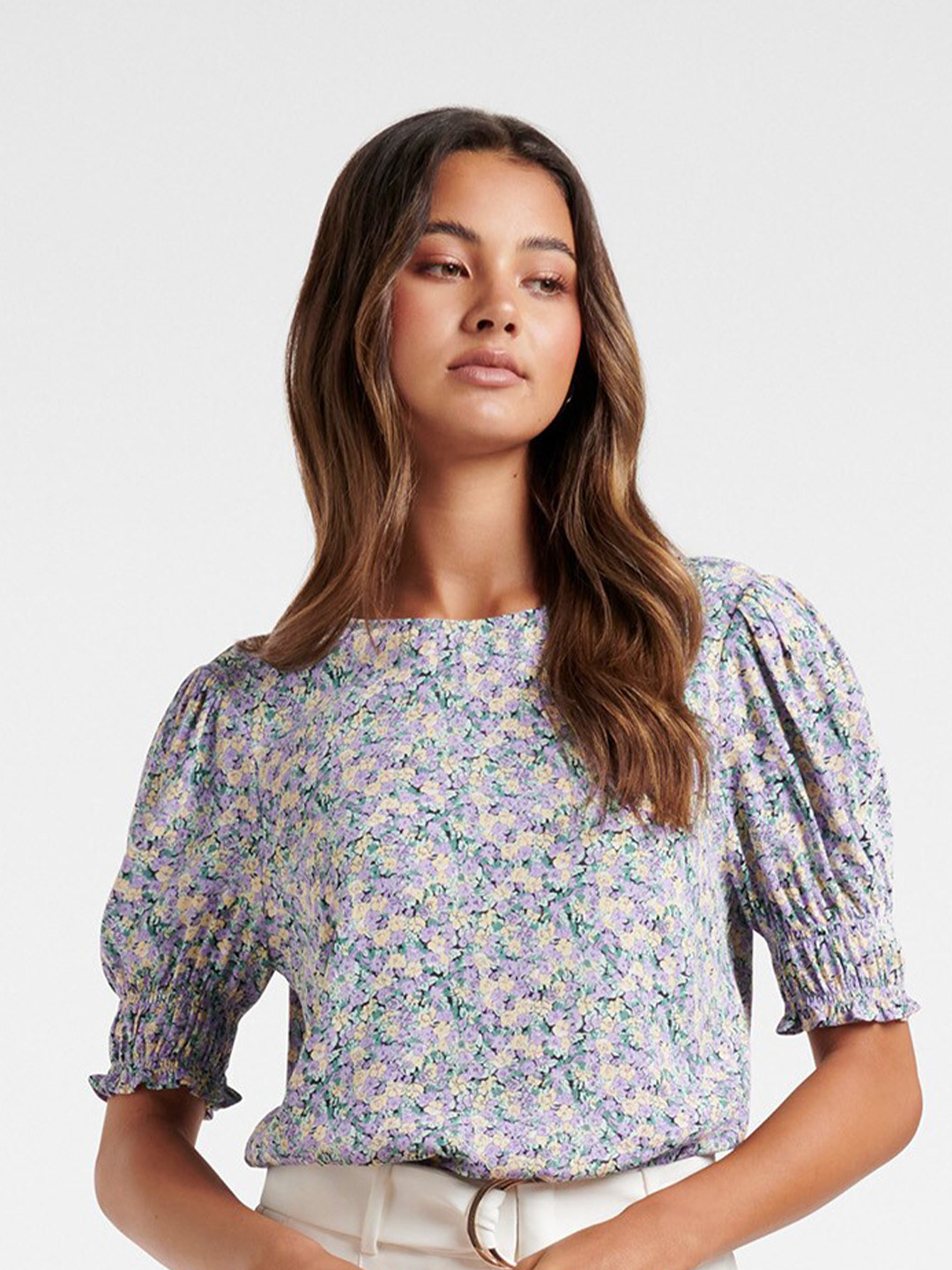 

Forever New Women Multi Color Floral Printed Puff Sleeve Top