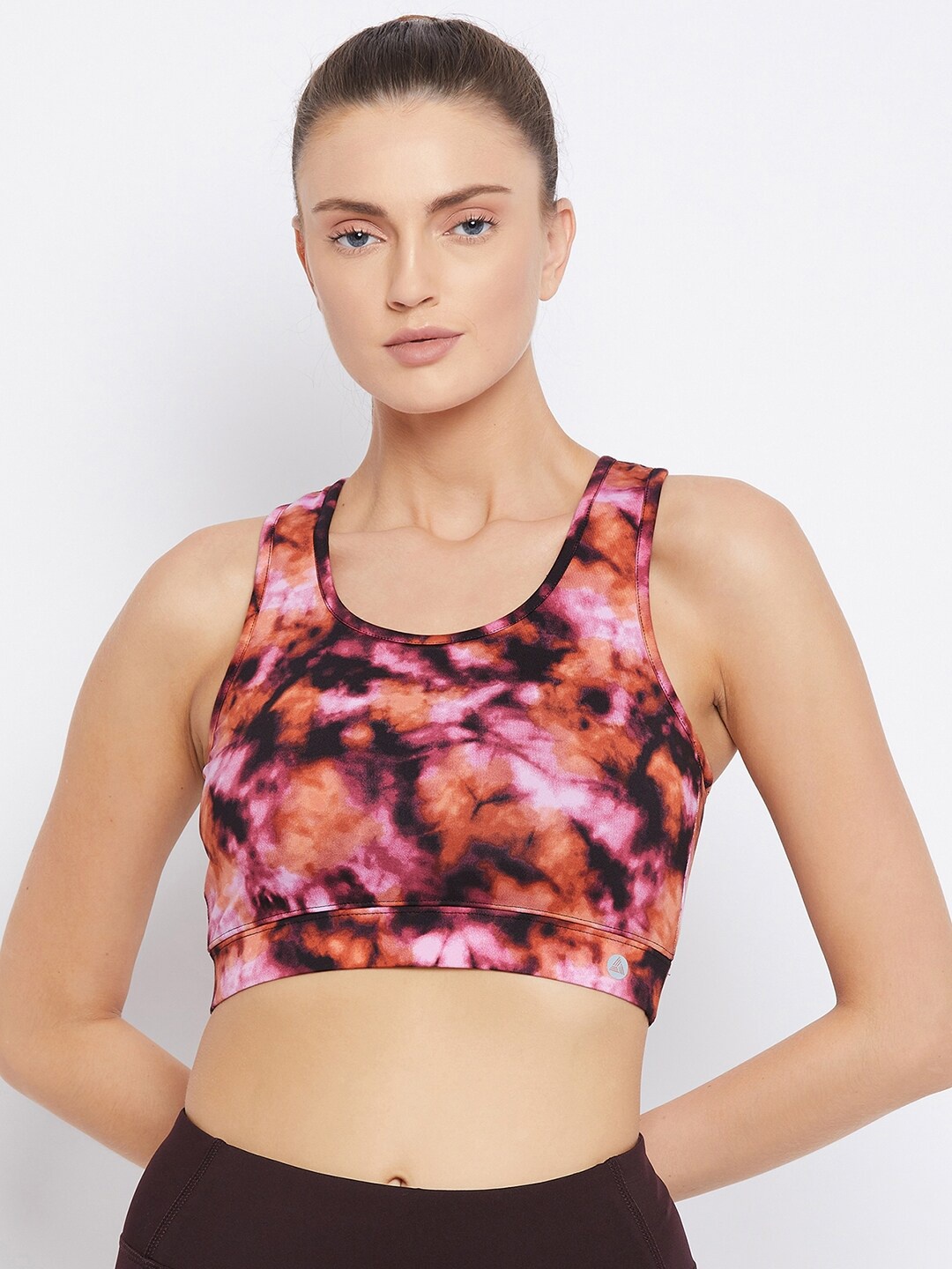 

ATHLISIS Maroon & Pink Abstract Printed Bralette Luxe AOP Sports Bra