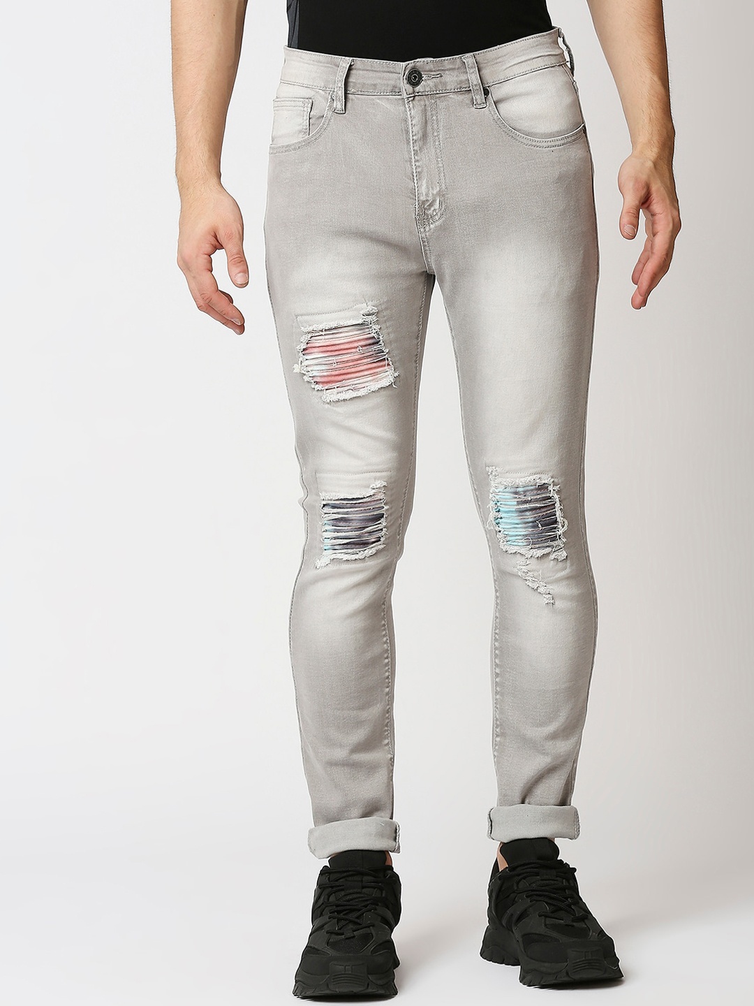 

WAIMEA Men Grey Skinny Fit Highly Distressed Heavy Fade Stretchable Jeans