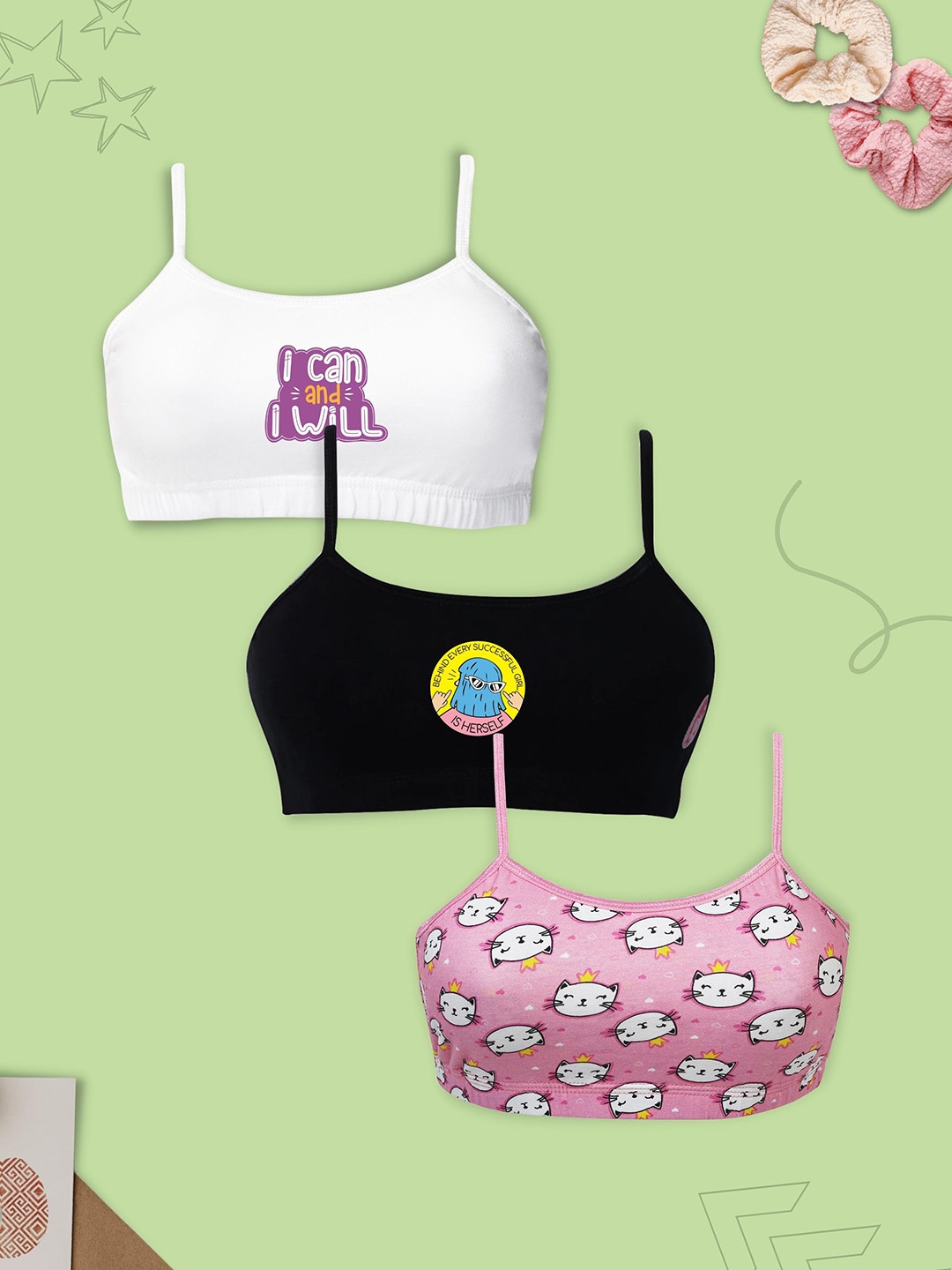 

D'chica Be You Collection Dynamo Set of 3 Beginners Double Front Layered Training Bras, White