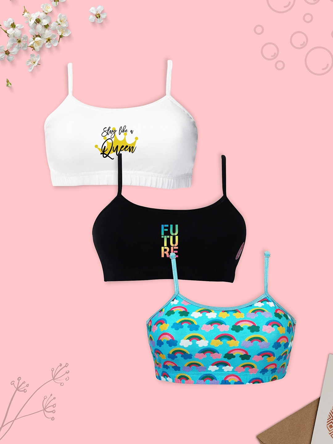 

D'chica Be You Collection Fierce Set of 3 Beginners Double Front Layered Training Bras, White