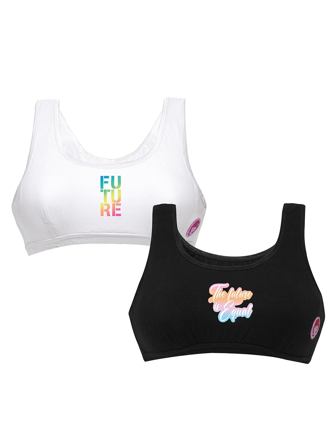 

D'chica Be You Collection Fiesty Set of 2 Beginners Double Front Layered Sports Bras, White