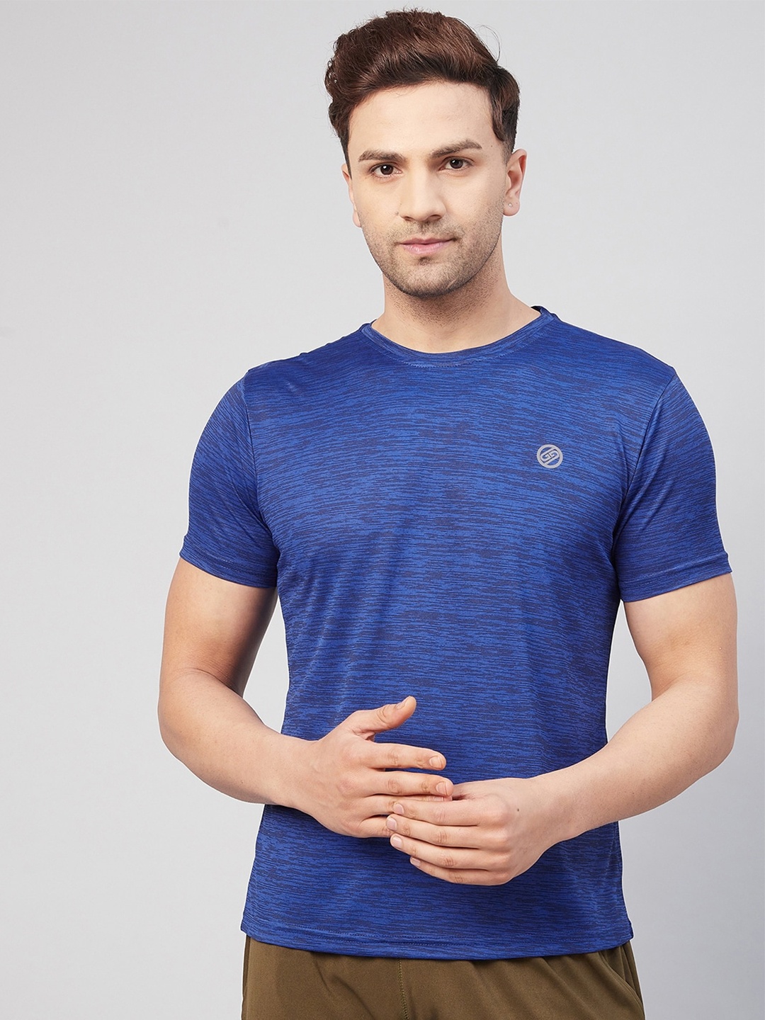

GRITSTONES Men Blue Abstract Rapid-Dry Training or Gym T-shirt
