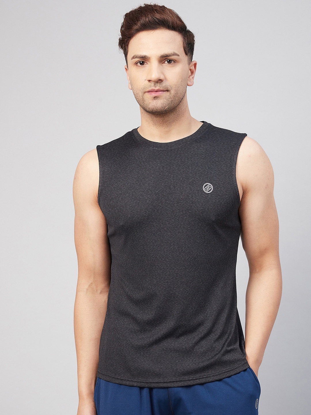 

GRITSTONES Men Black Solid Dry Fit Sleeveless Running T-shirt