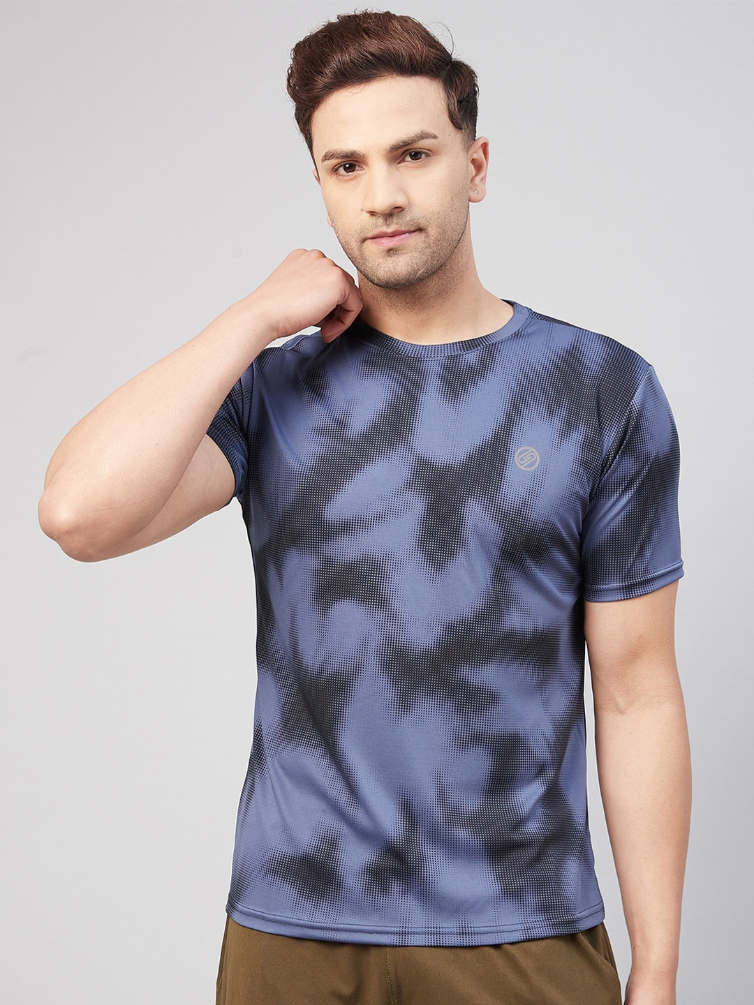 

GRITSTONES Men Blue Printed Training or Gym Rapid Dry T-shirt