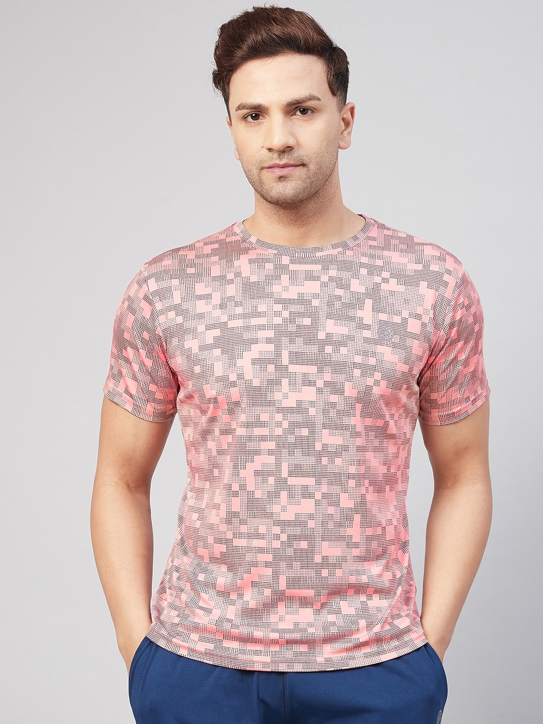

GRITSTONES Men Pink Printed Training or Gym Active Rapid Dry T-shirt