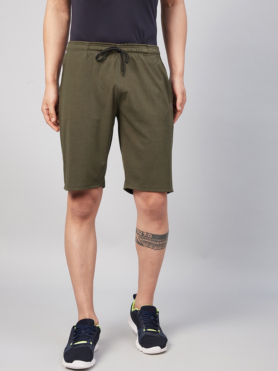 

GRITSTONES Men Olive Green Solid High-Rise Rapid-Dry Running Shorts
