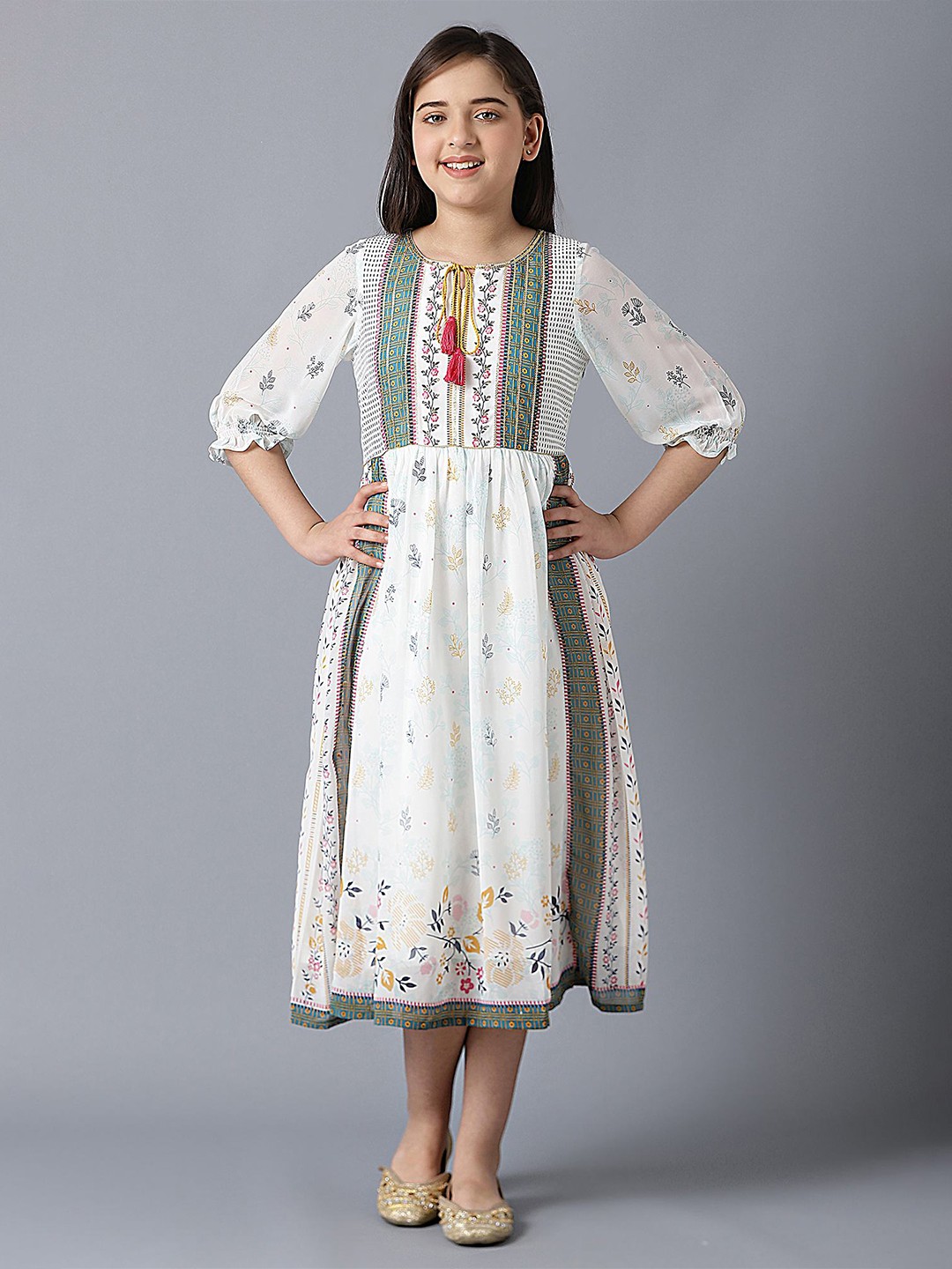 

AURELIA White Ethnic Motifs Ethnic A-Line Midi Dress