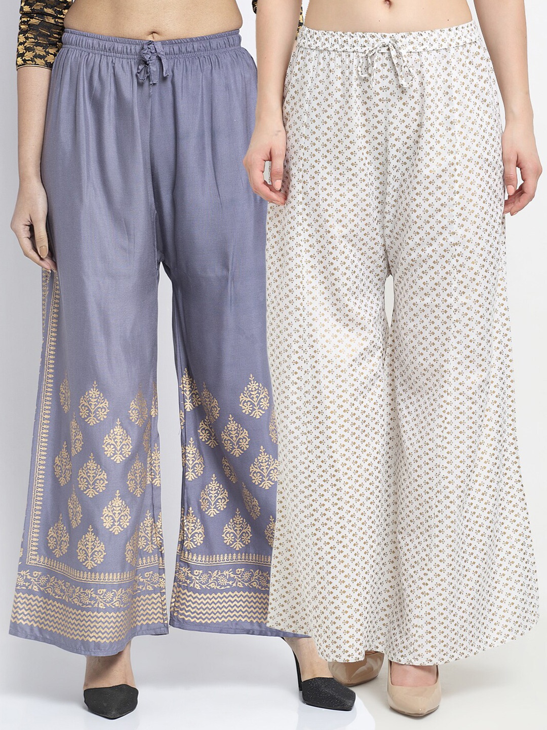 

Jinfo Women Blue & Off White Set Of 2 Ethnic Motifs Printed Flared Ethnic Palazzos