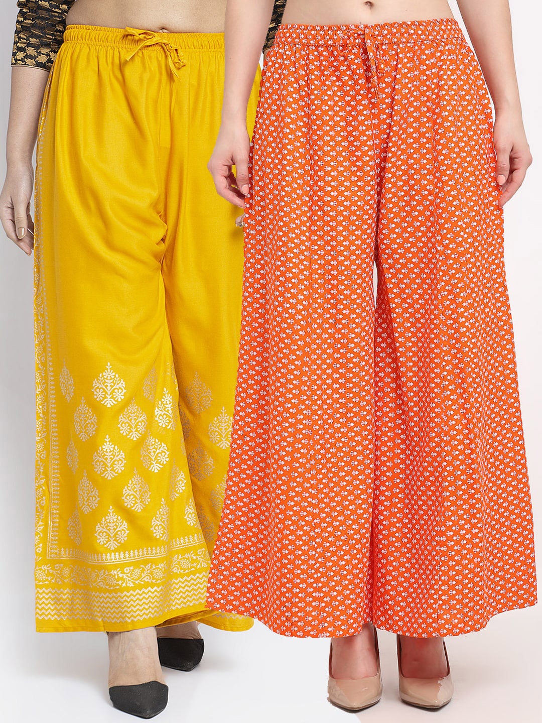 

Jinfo Women Yellow & Orange Set Of 2 Ethnic Motifs Printed Flared Ethnic Palazzos