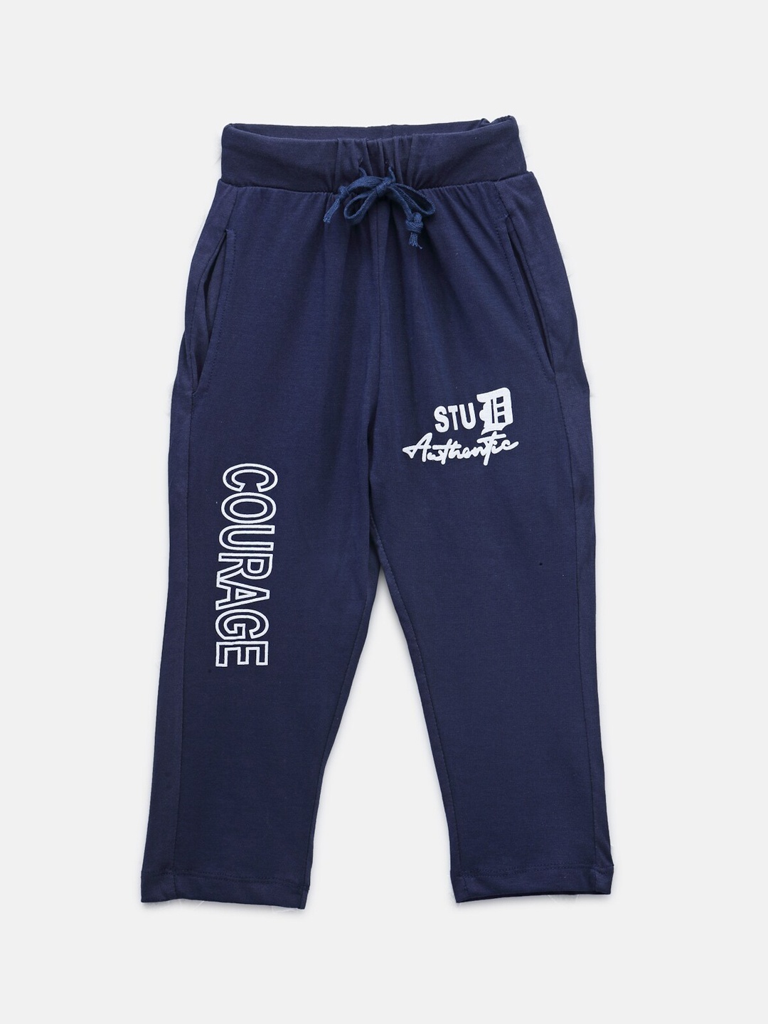 

NYNSH- PlusS Kids Boys Navy Blue & White Printed Cotton Track Pants