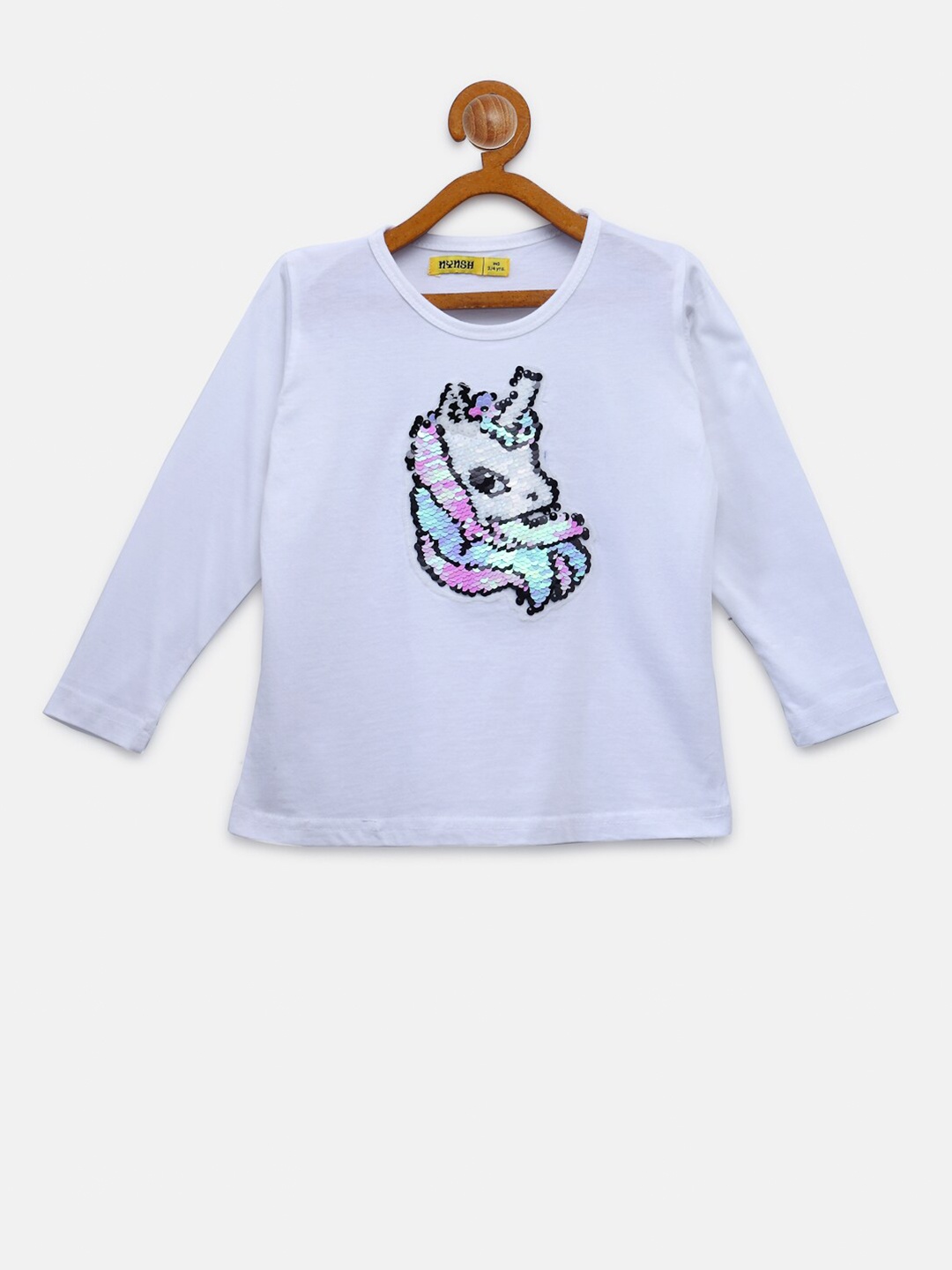

NYNSH- PlusS Kids Girls White Sequinned Cotton T-shirt