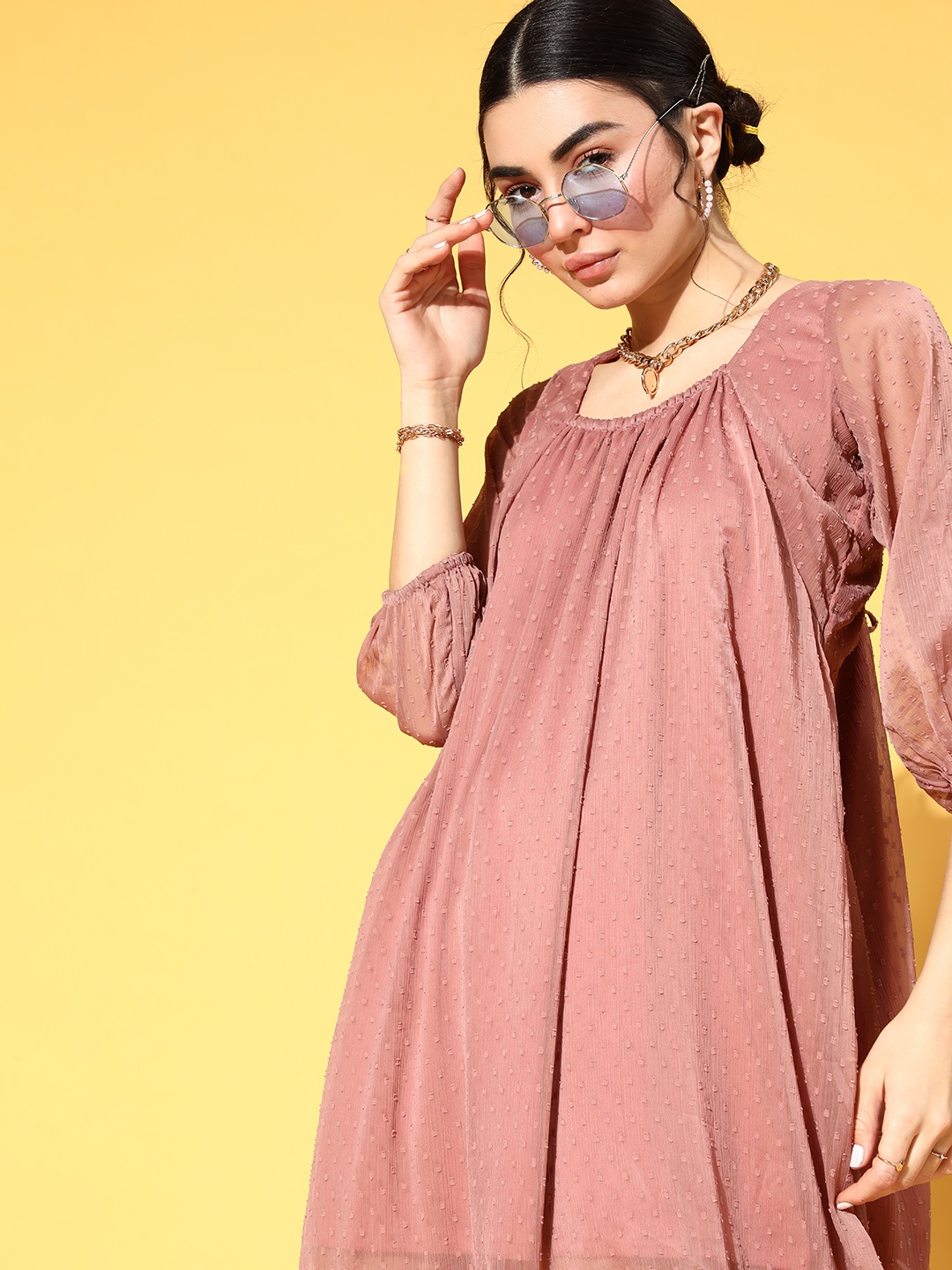 

Athena Pink A-Line Tiered Midi Dress