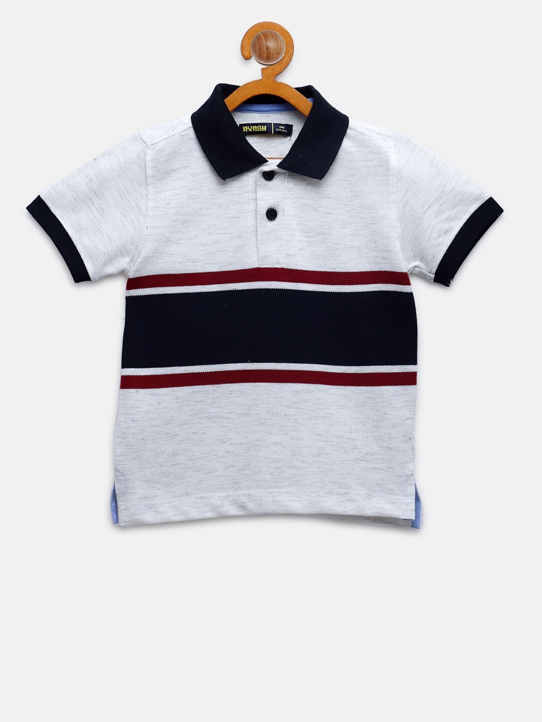 

NYNSH- PlusS Kids Boys Off White Striped Polo Collar T-shirt