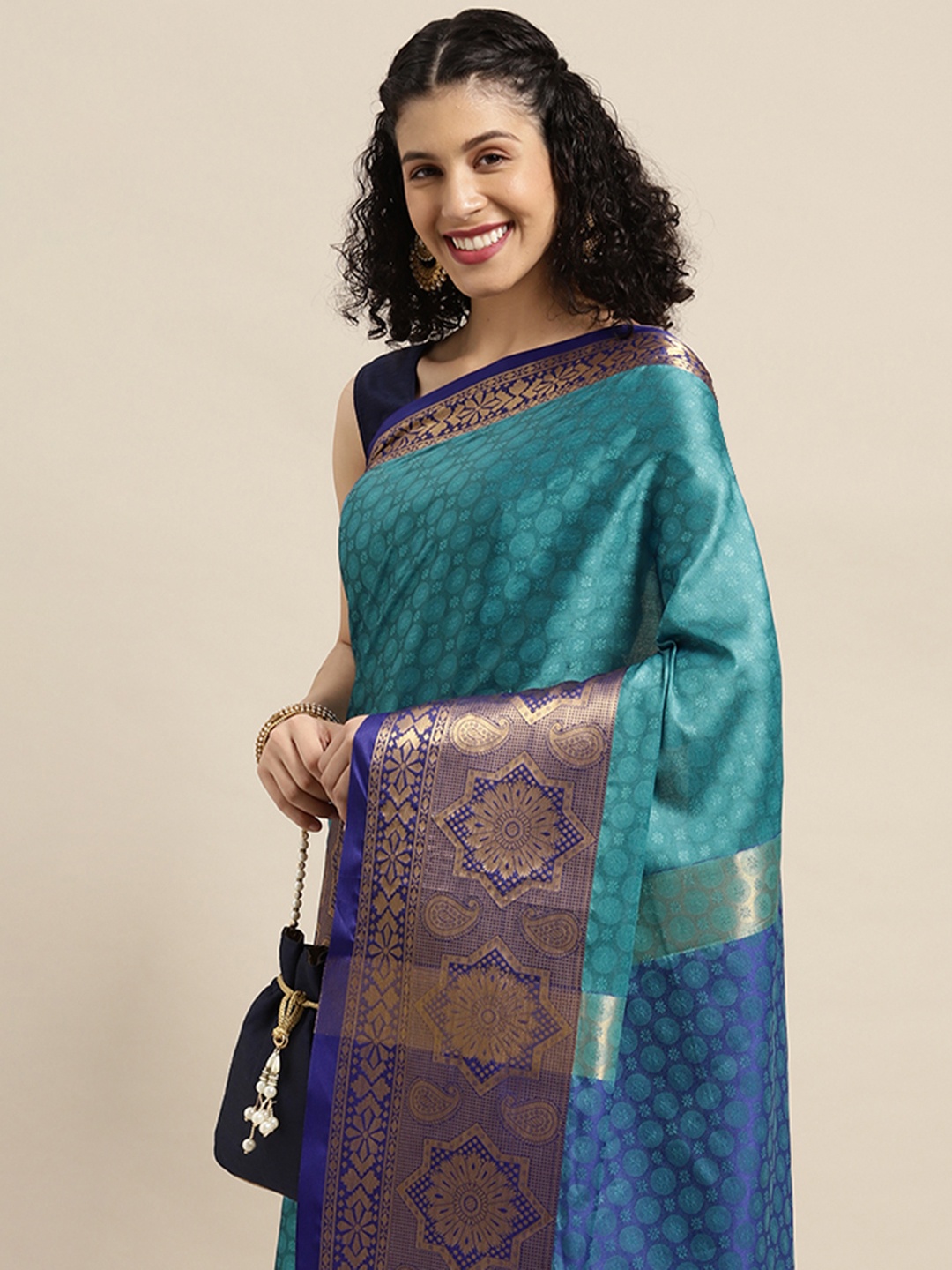 

VASTRANAND Blue Woven Design Banarasi Saree