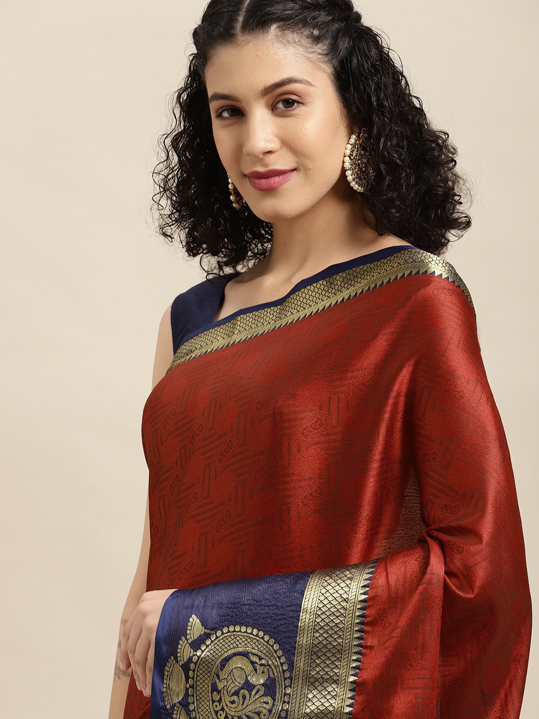 

VASTRANAND Maroon Woven Design Banarasi Saree