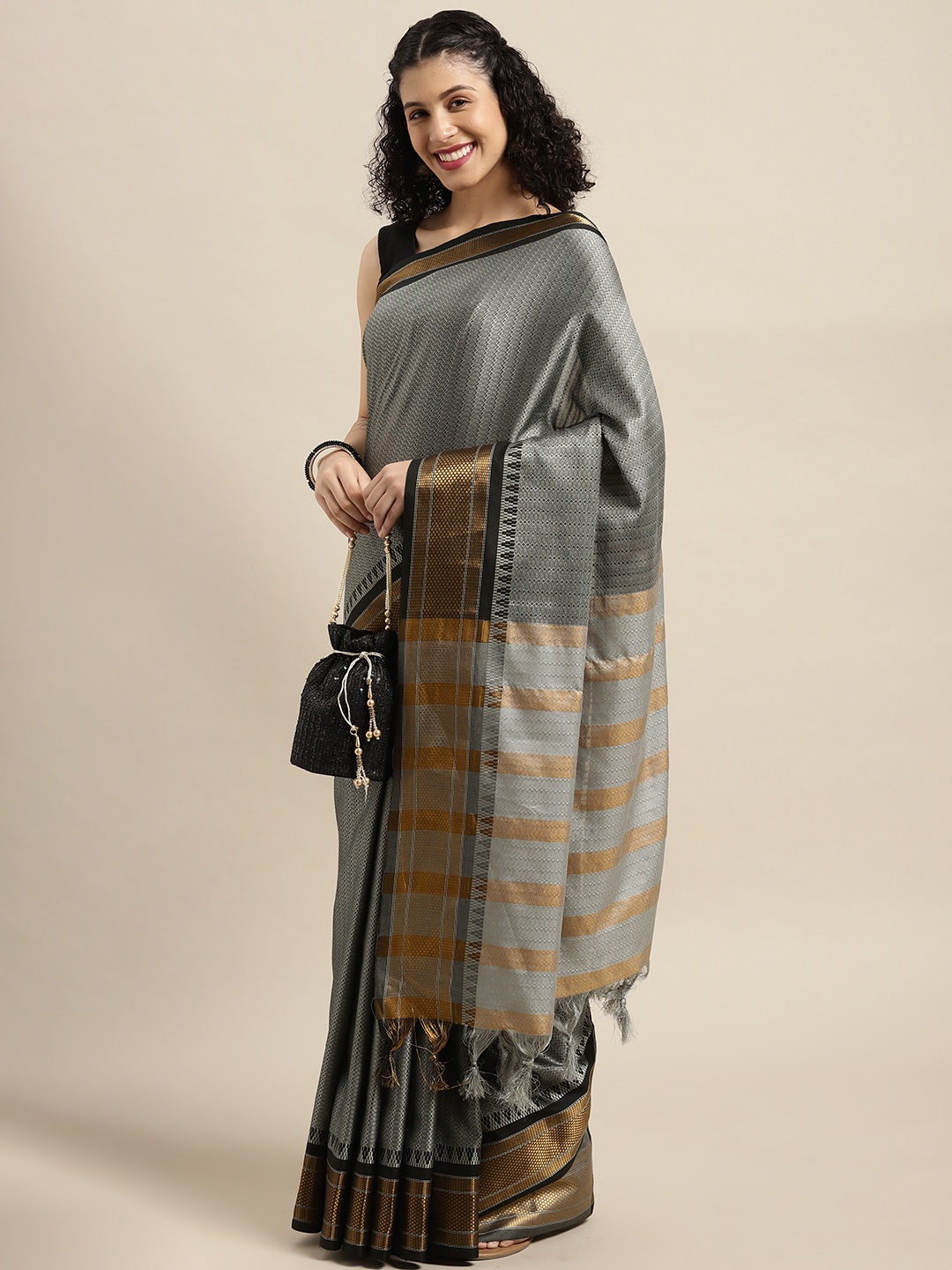 

VASTRANAND Grey Woven Design Banarasi Saree