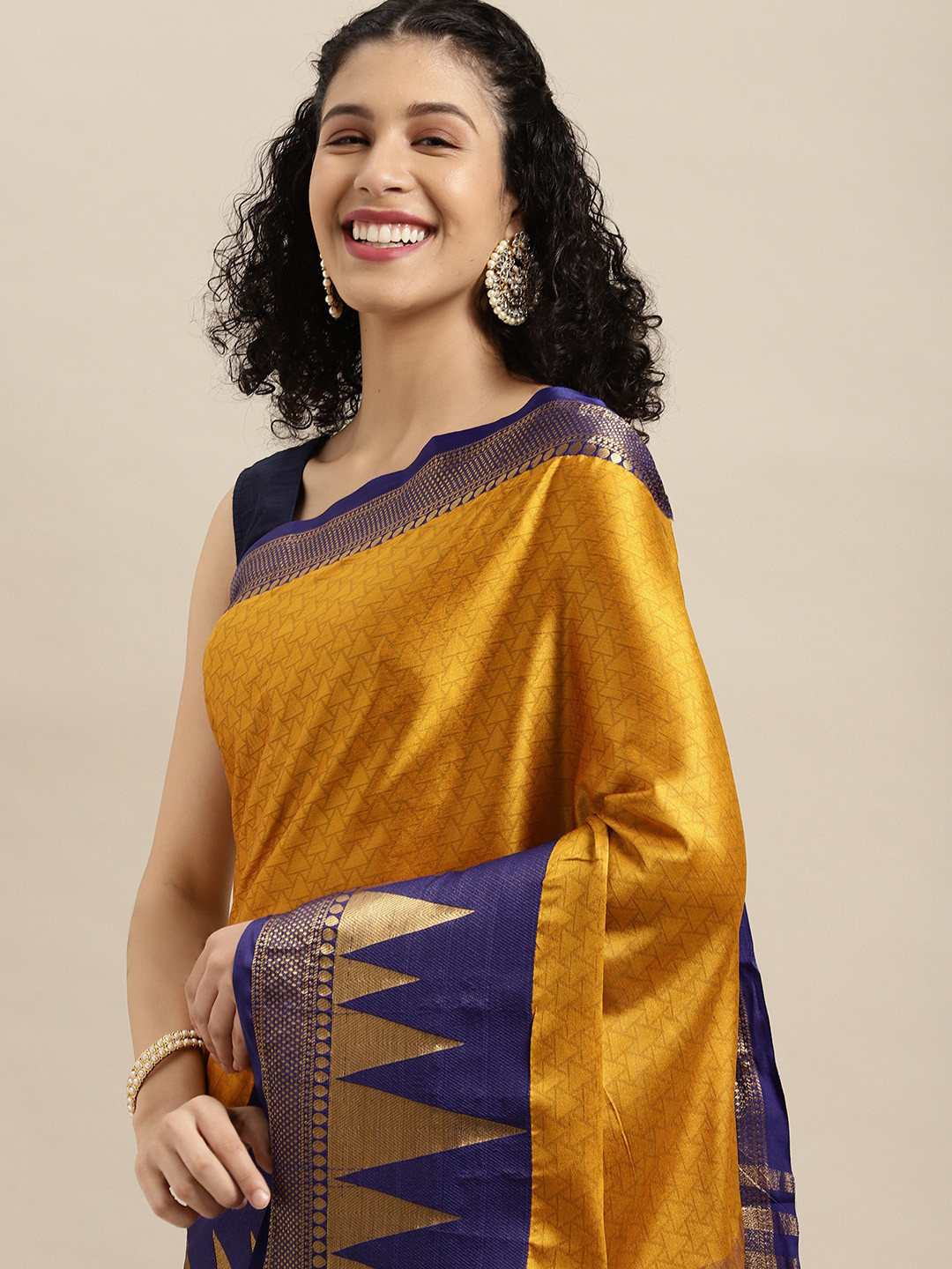 

VASTRANAND Mustard Yellow Woven Design Banarasi Saree