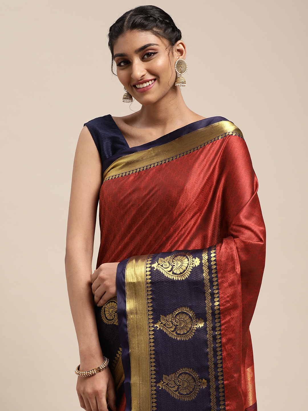 

VASTRANAND Maroon Woven Design Banarasi Saree