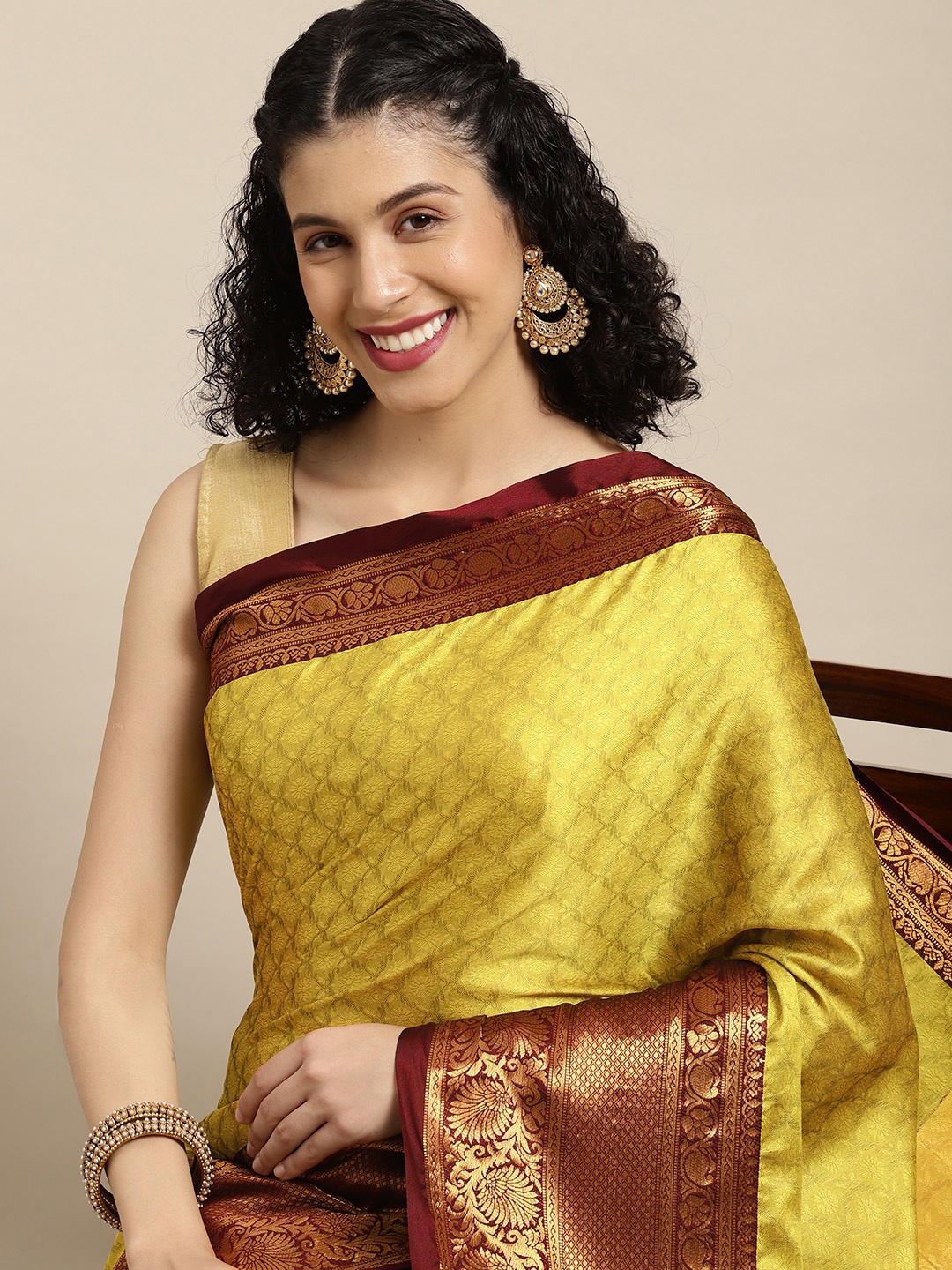 

VASTRANAND Lime Woven Design Banarasi Saree, Lime green