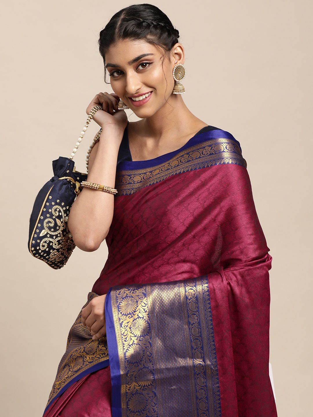 

VASTRANAND Maroon Woven Design Banarasi Saree