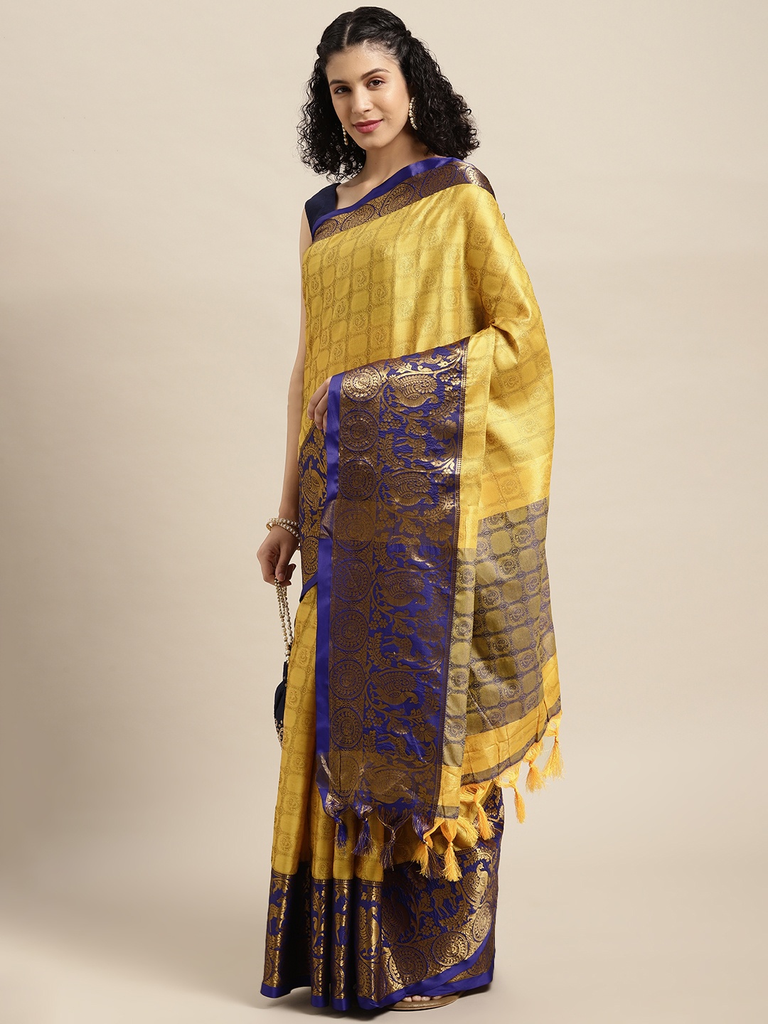 

VASTRANAND Yellow Woven Design Banarasi Saree