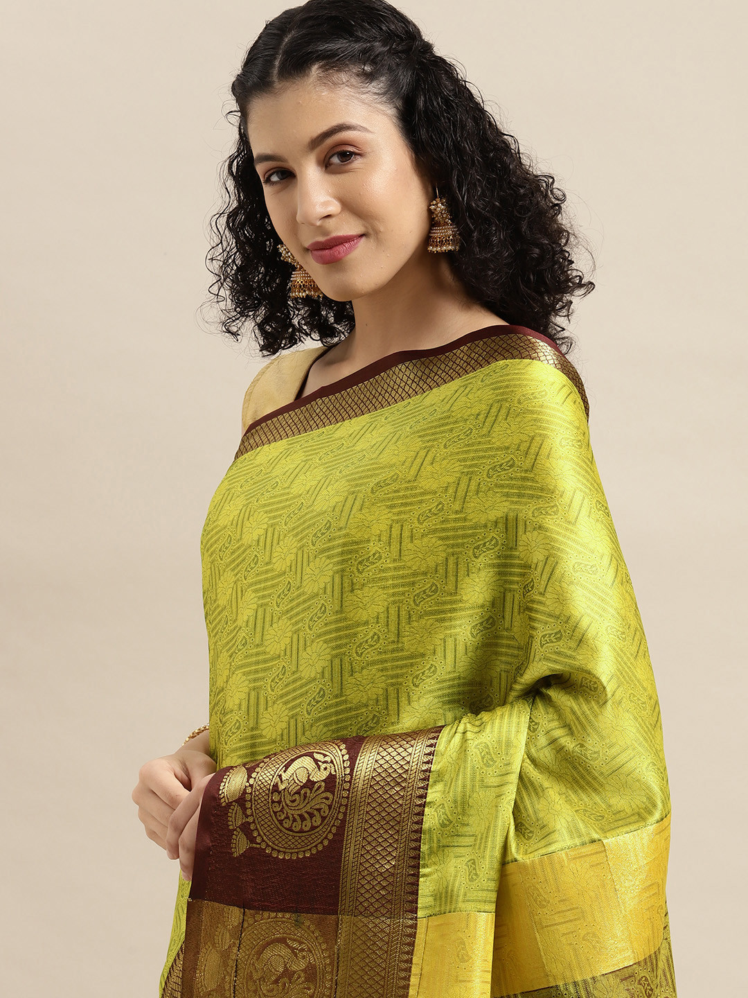 

VASTRANAND Green Zari Silk Blend Banarasi Saree
