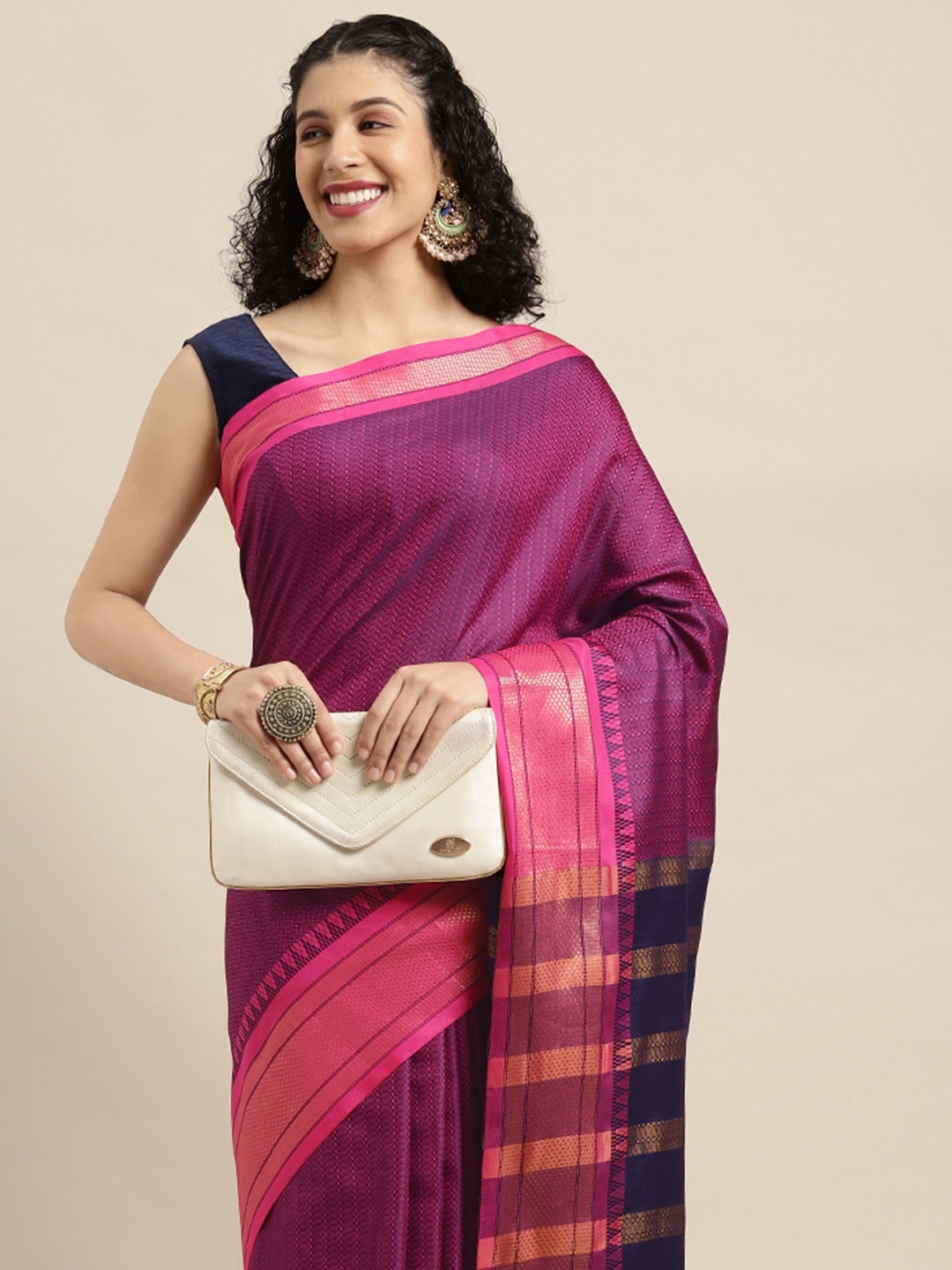 

VASTRANAND Purple Woven Design Banarasi Saree