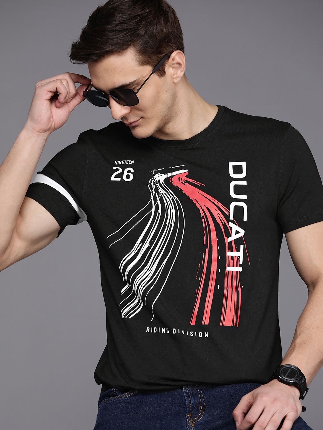

Ducati Men Black & White Brand Logo Printed T-shirt