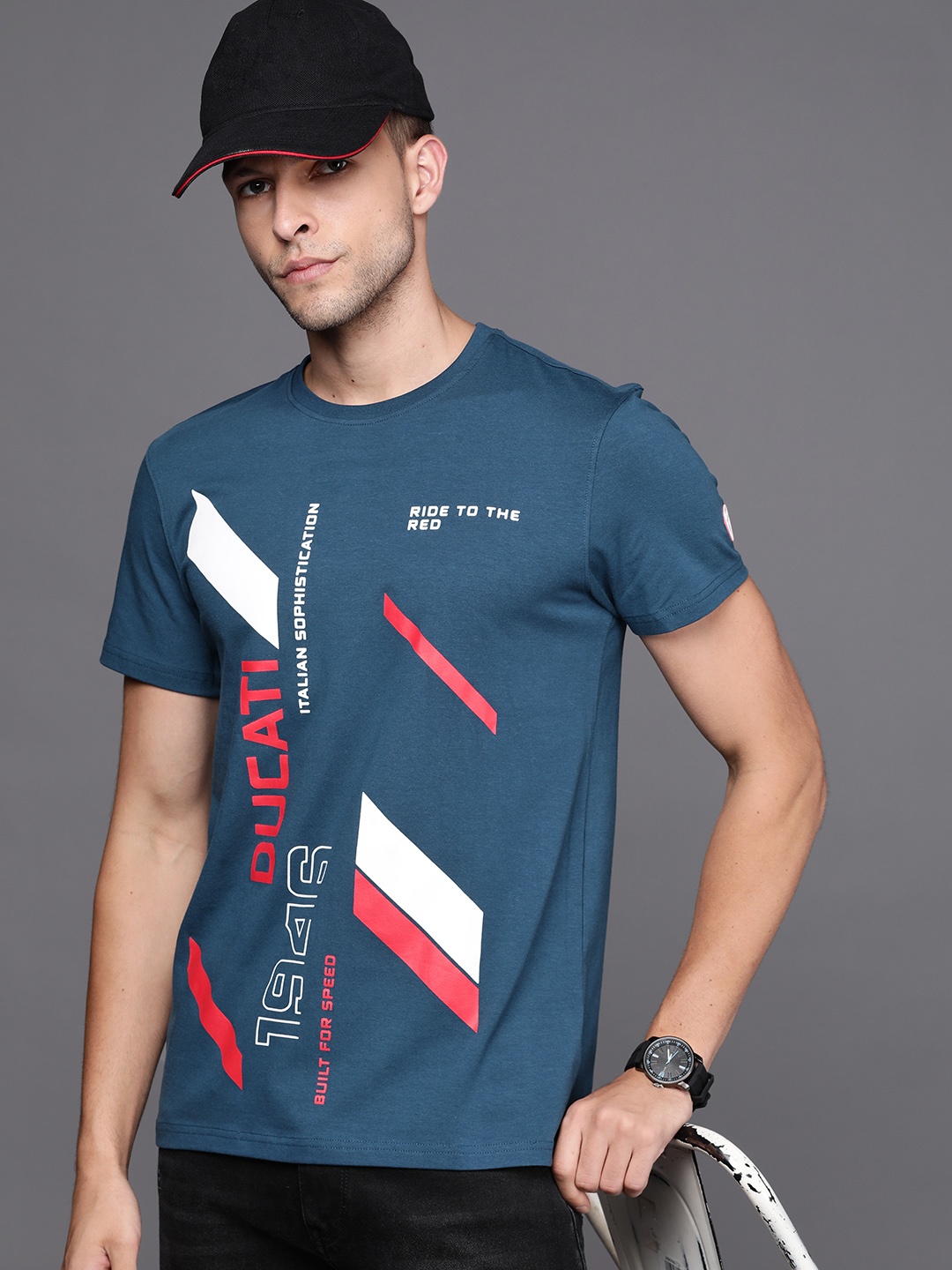 

Ducati Men Teal Blue & White Brand Logo Printed T-shirt