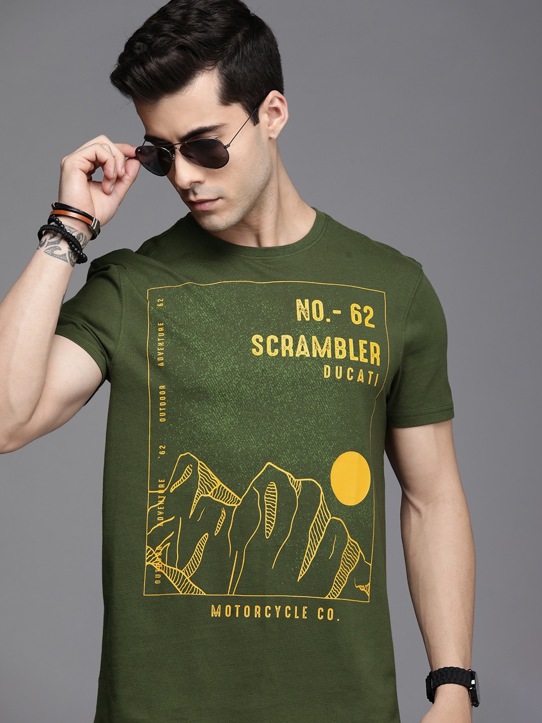 

Ducati Men Green & Yellow Typography Printed Pure Cotton T-shirt