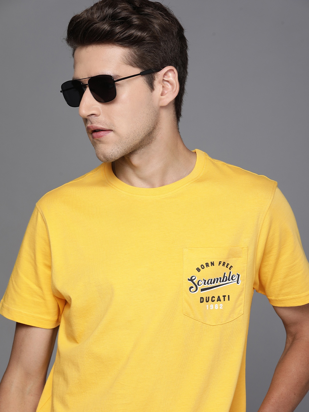 

Ducati Men Yellow Brand Logo Printed Pure Cotton T-shirt