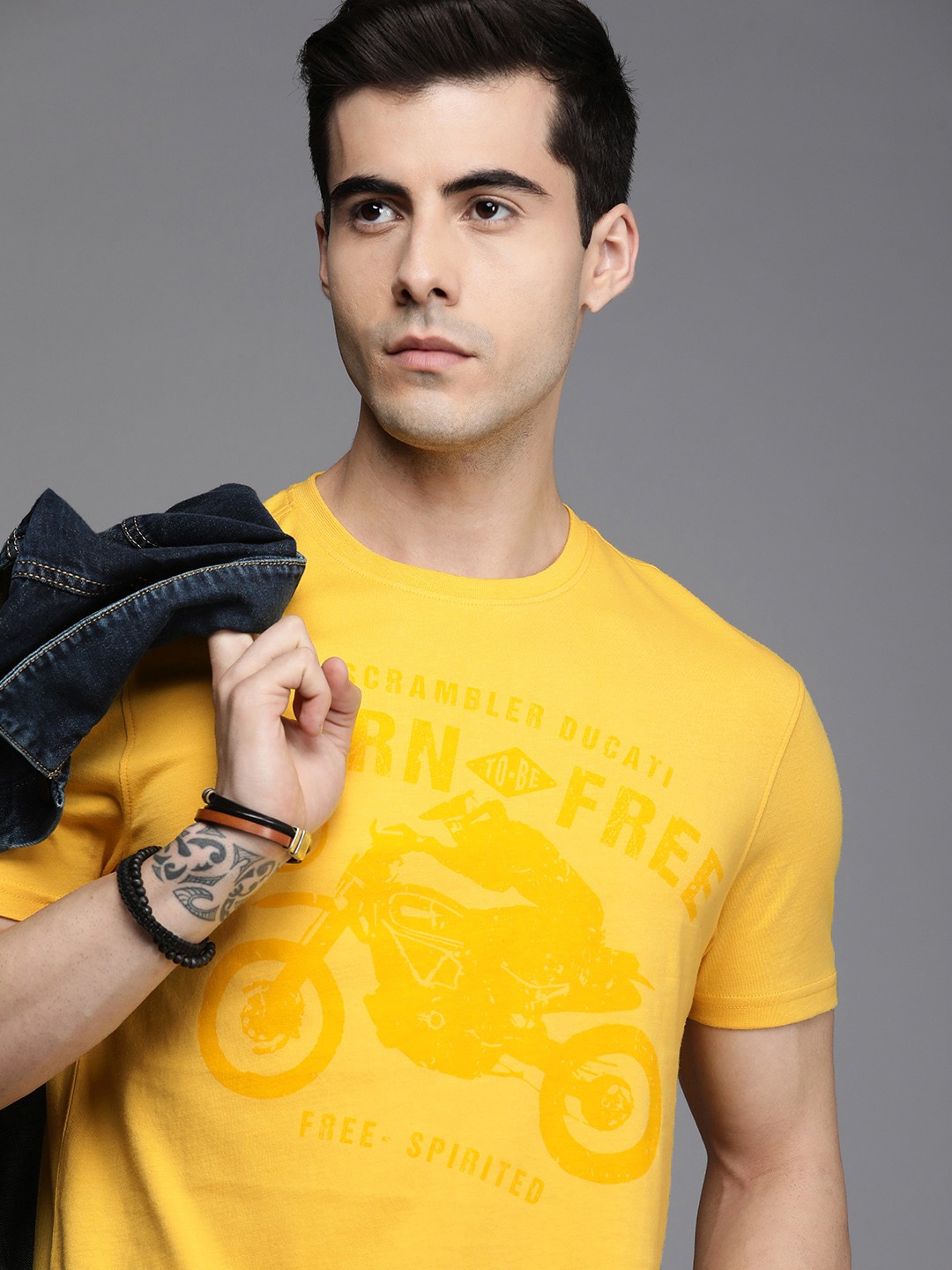 

Ducati Men Yellow Biker Printed Pure Cotton T-shirt