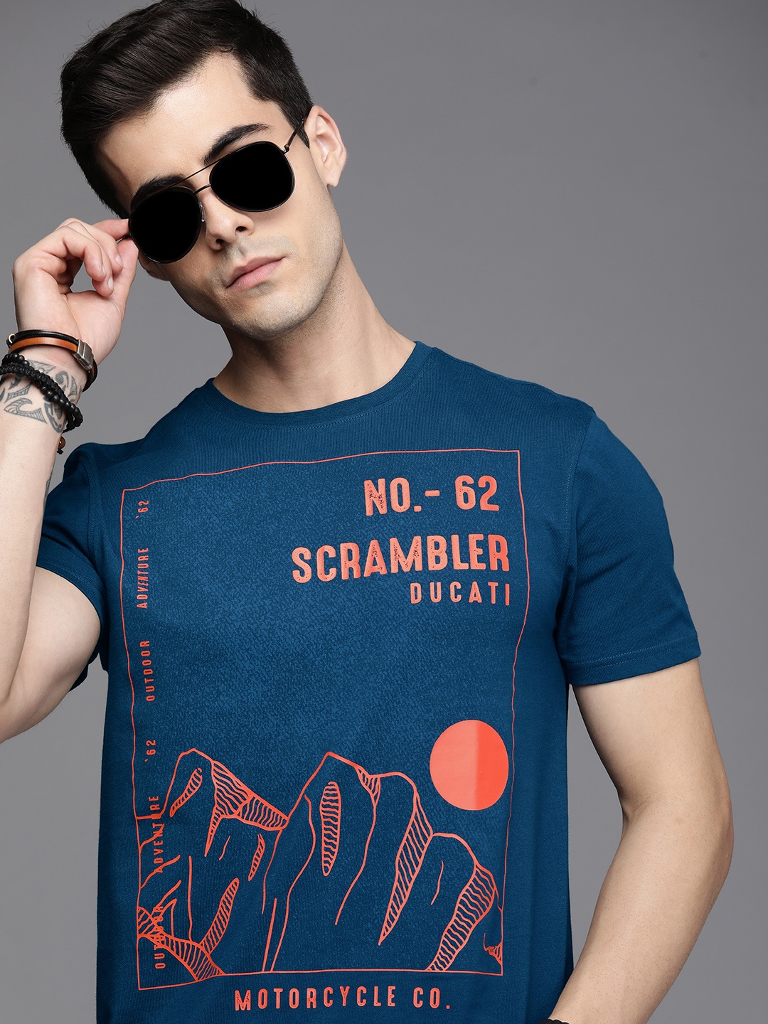 

Ducati Men Blue & Red Printed Pure Cotton T-shirt