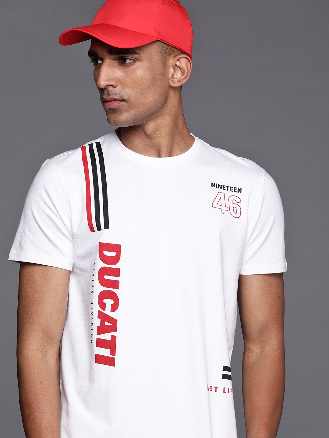

Ducati Men White & Red Brand Logo Printed T-shirt