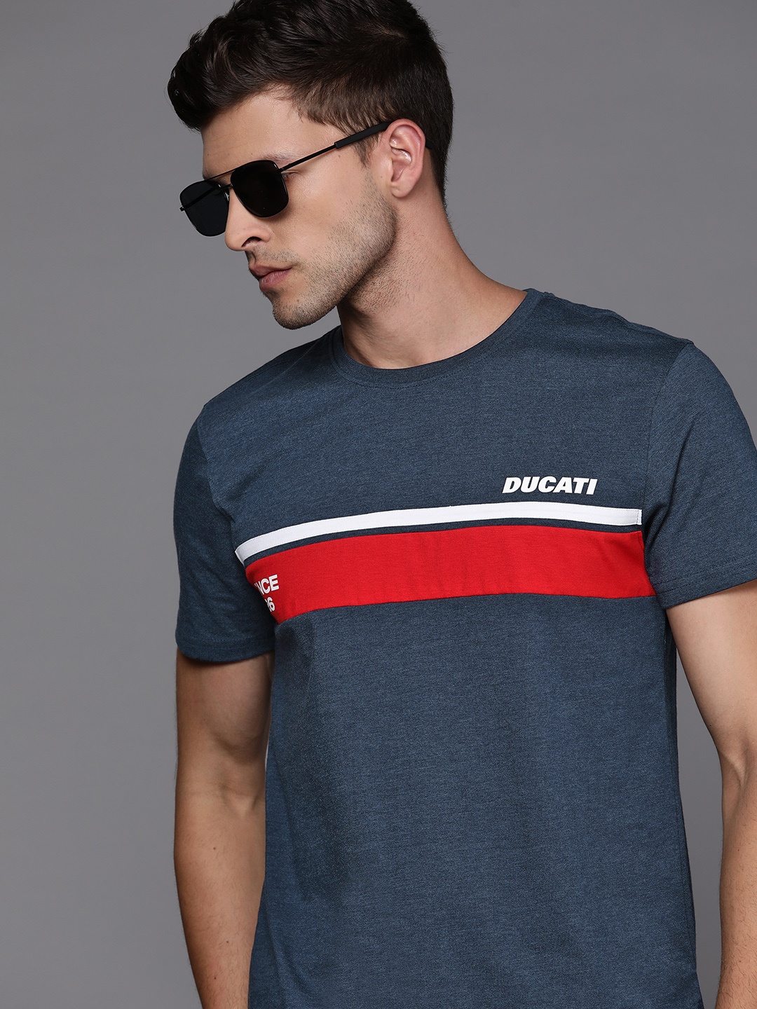 

Ducati Men Navy Blue & Red Striped T-shirt