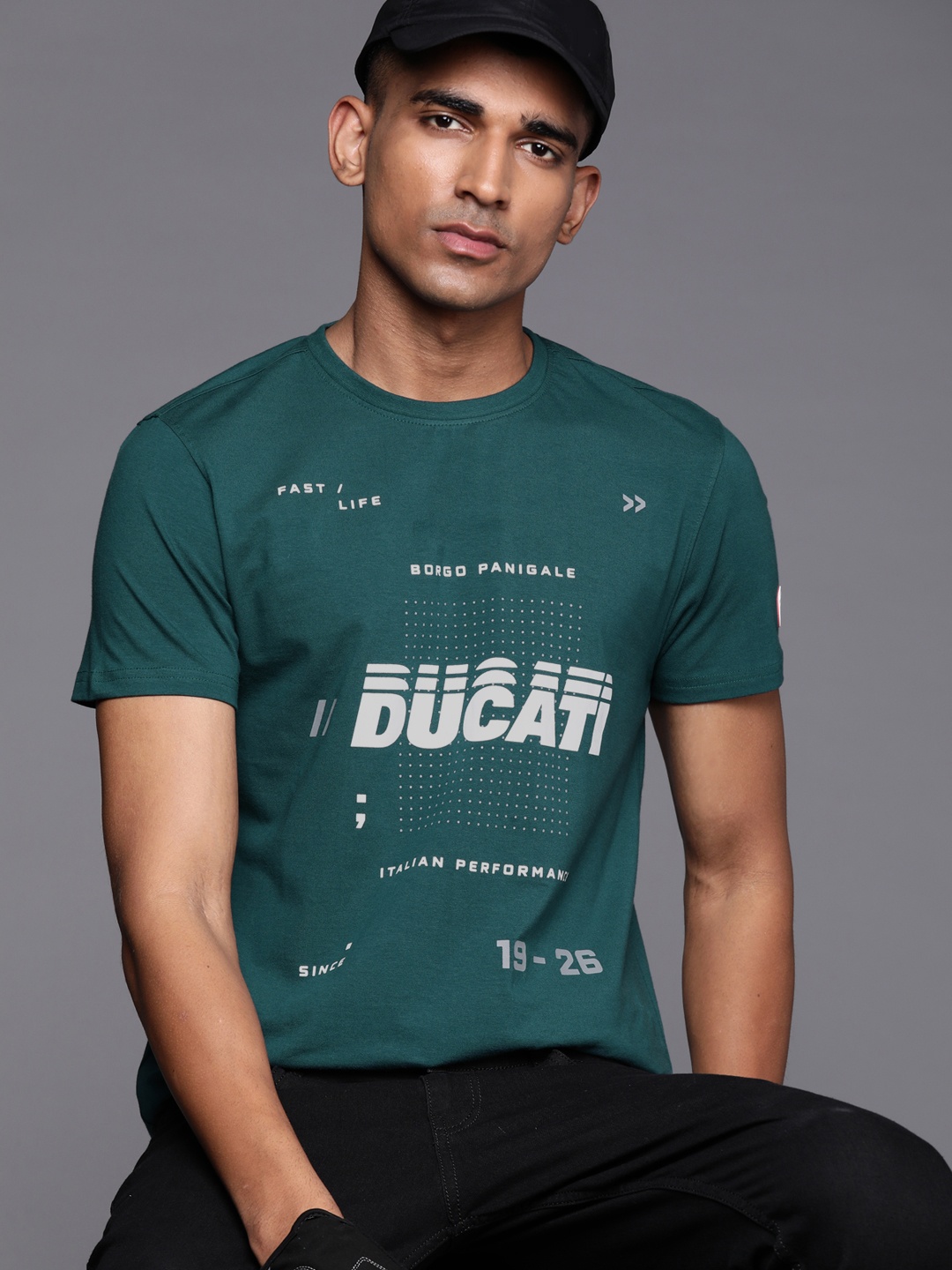 

Ducati Men Green & White Brand Logo Printed T-shirt