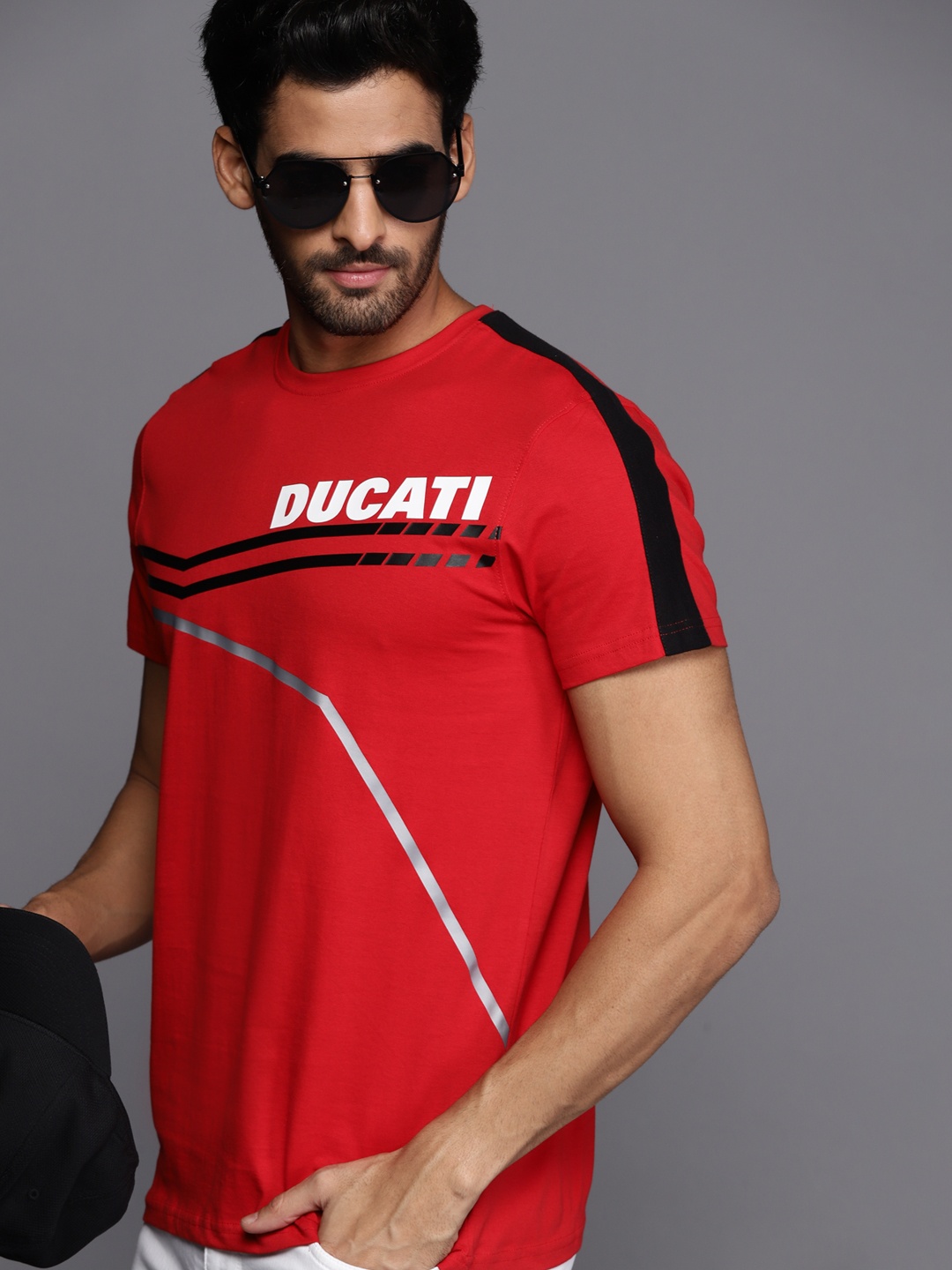 

Ducati Men Red & White Brand Logo Printed Pure Cotton T-shirt