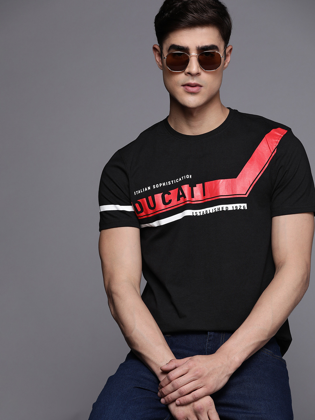 

Ducati Men Brand Logo Printed T-shirt, Black