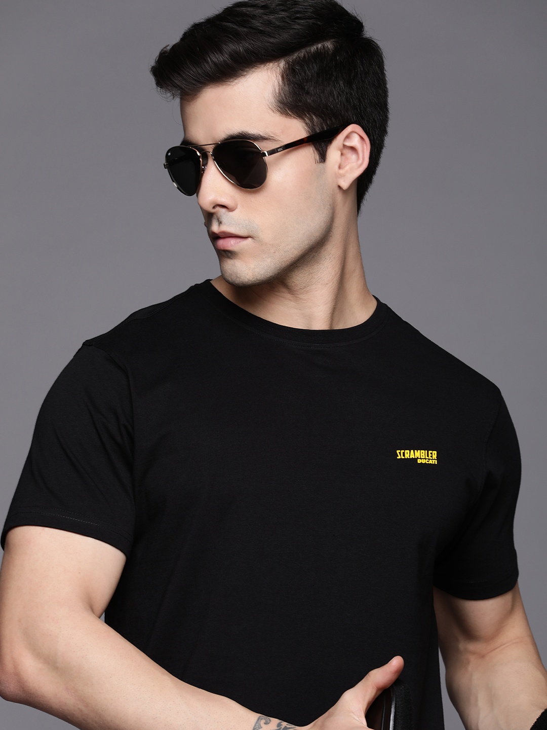 

Ducati Men Black Brand Logo Printed Pure Cotton T-shirt