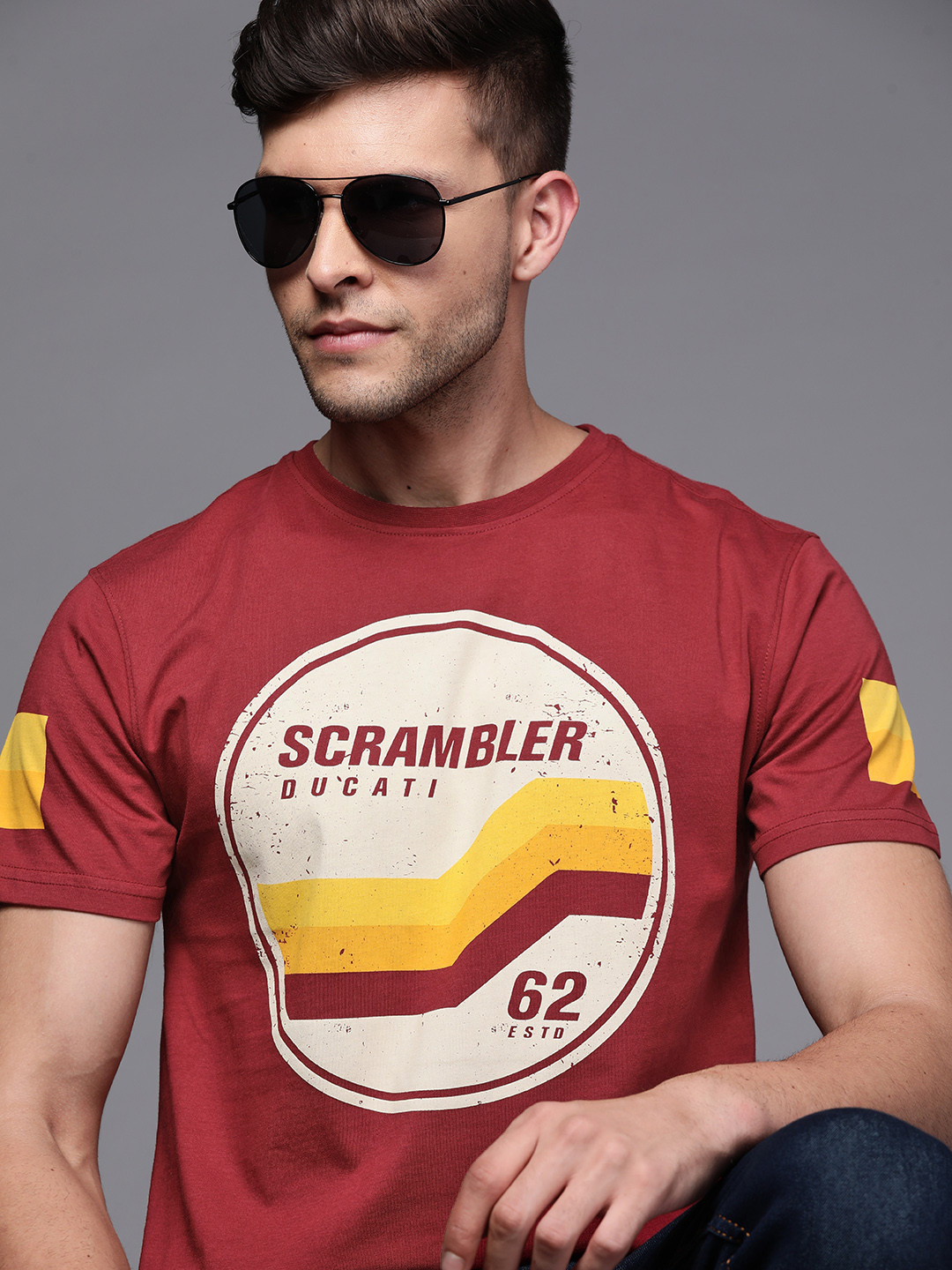 

Ducati Men Maroon & Off White Typography Printed Pure Cotton T-shirt
