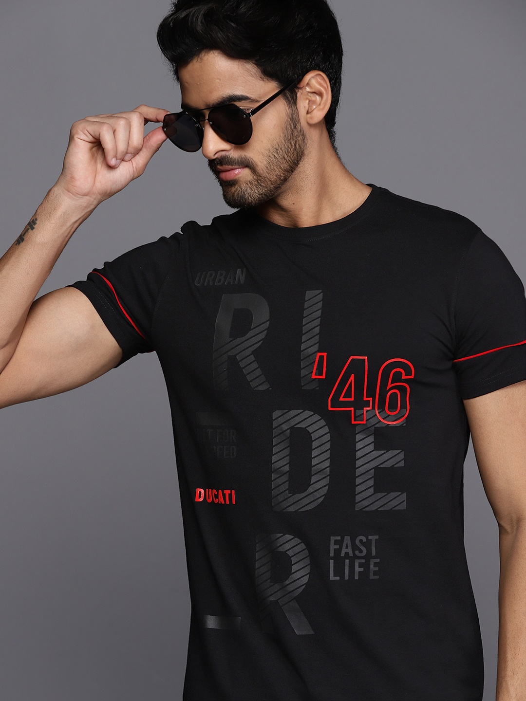 

Ducati Men Black Sports Printed Regular Fit T-shirt