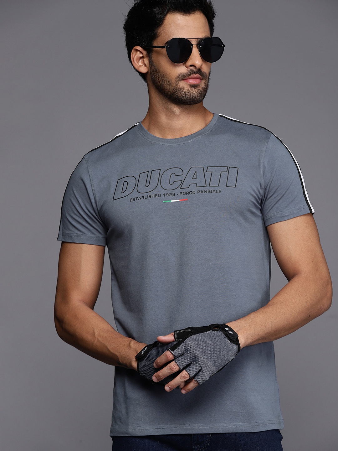 

Ducati Men Charcoal Grey Brand Logo Printed T-shirt
