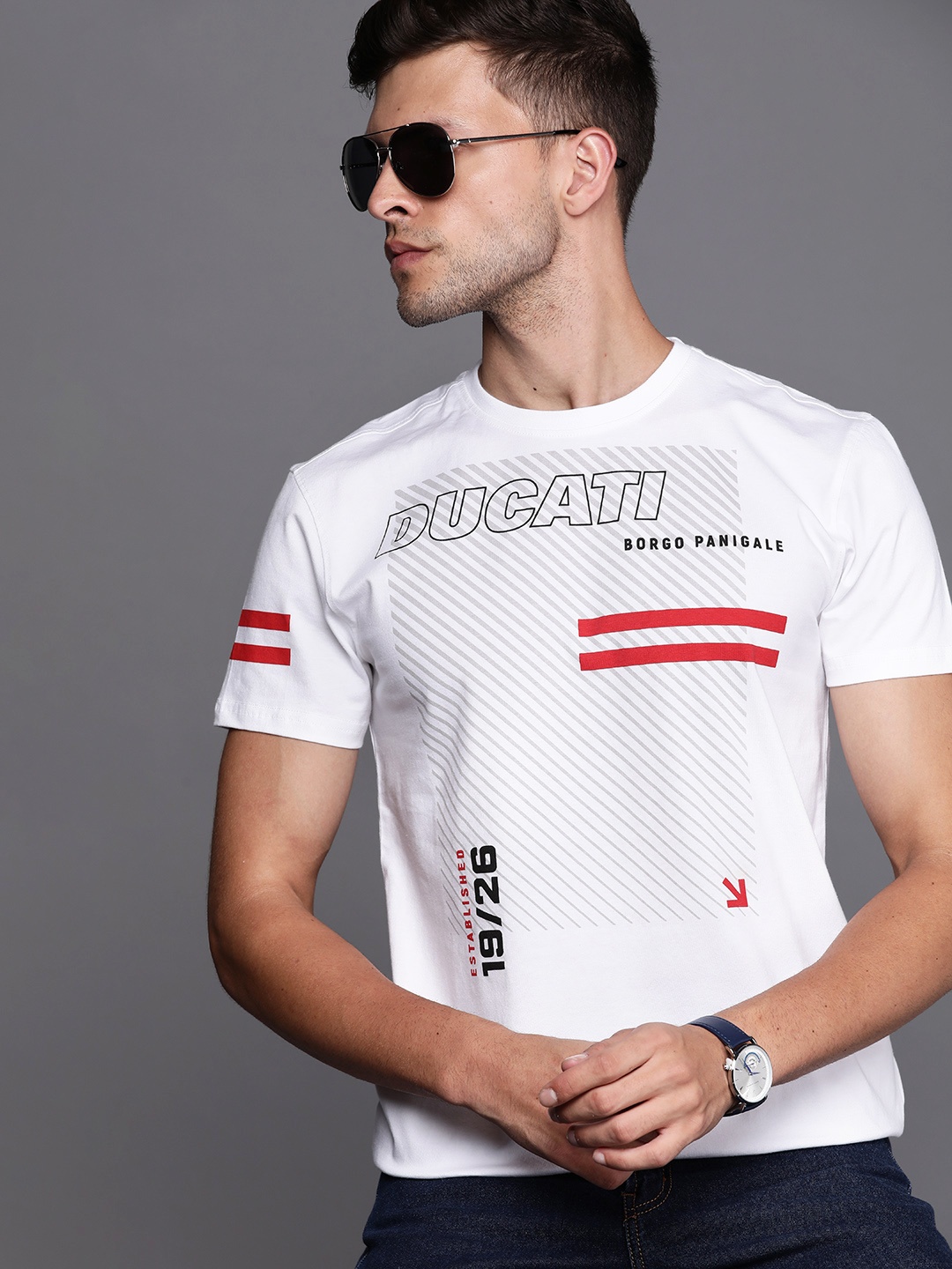 

Ducati Men White & Grey Brand Logo Printed T-shirt