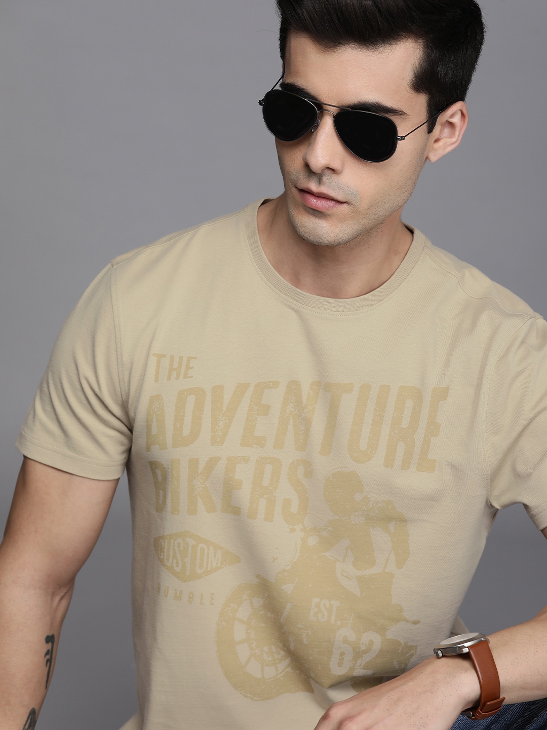 

Ducati Men Beige Biker Printed Pure Cotton T-shirt