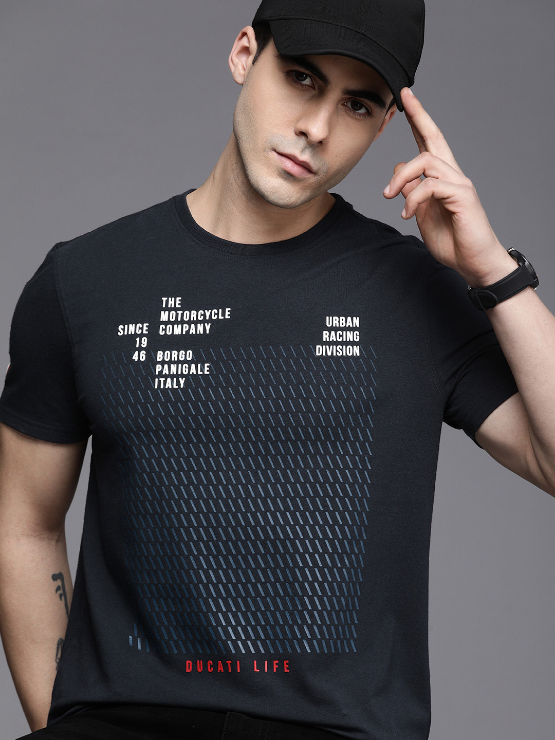 

Ducati Men Navy Blue Graphic Printed Applique Casual T-shirt